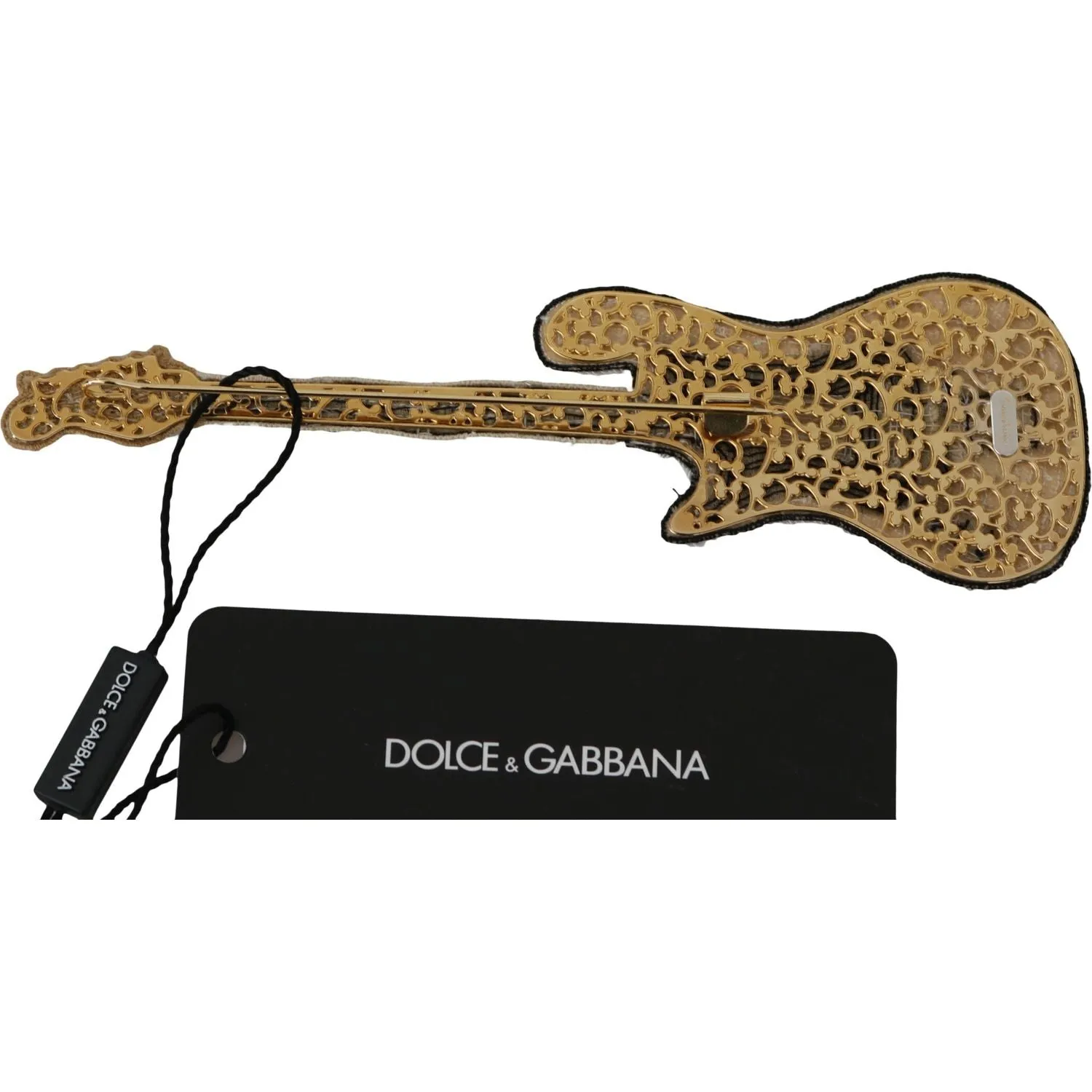 Dolce & Gabbana Gold Sequined Guitar Pin Brooch