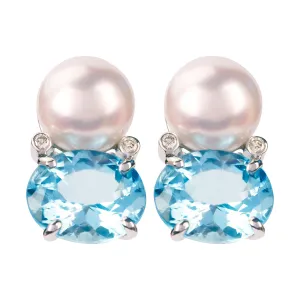 Earrings - Blue Topaz, Pearl & Diamond