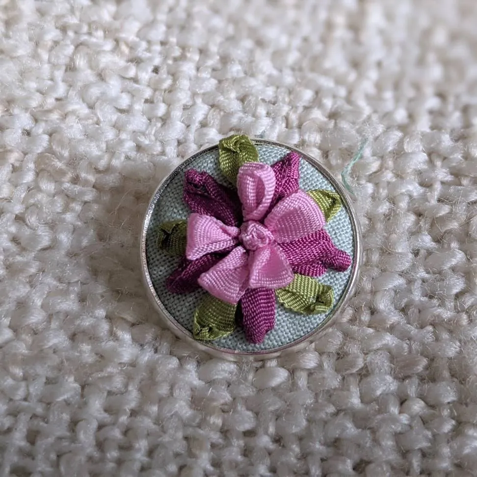 Embroidered aquilegia brooch