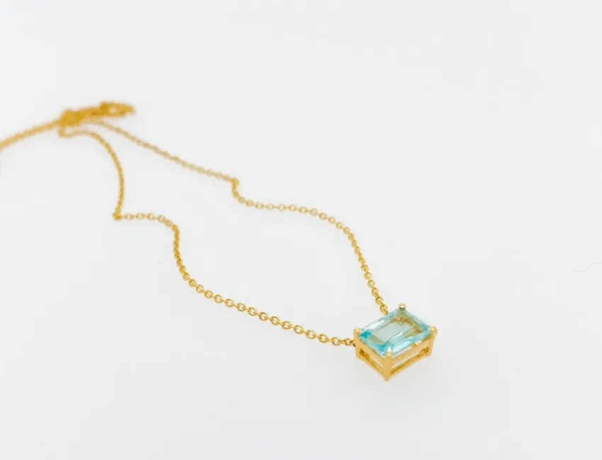 Emerald Cut Aquamarine Pendant Necklace