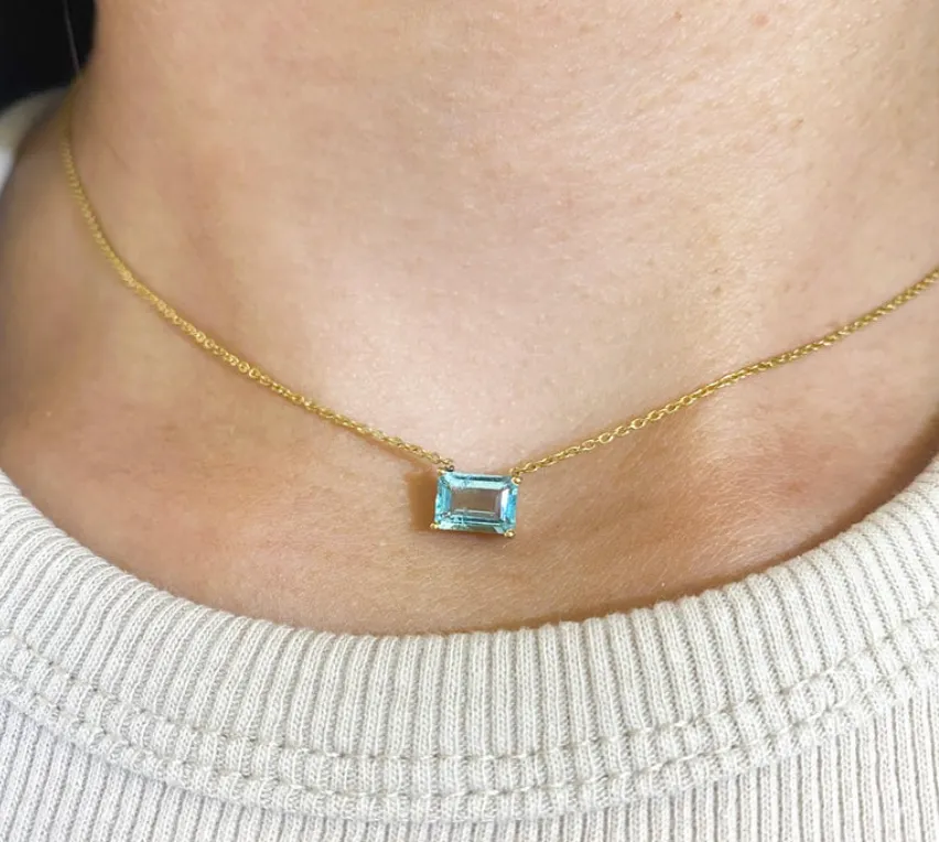 Emerald Cut Aquamarine Pendant Necklace