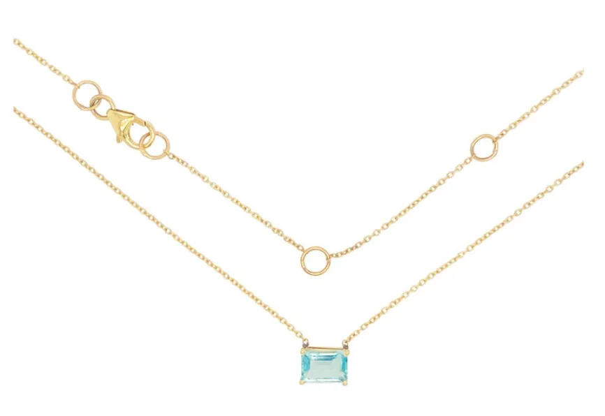 Emerald Cut Aquamarine Pendant Necklace