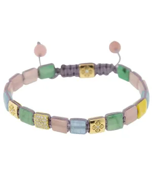 Emerald, Mother of Pearl, and Aquamarine Lock Bracelet