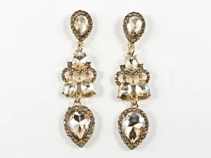 Fancy 3 Row Mix Shape Design Topaz Color Dangle Fashion Earrings