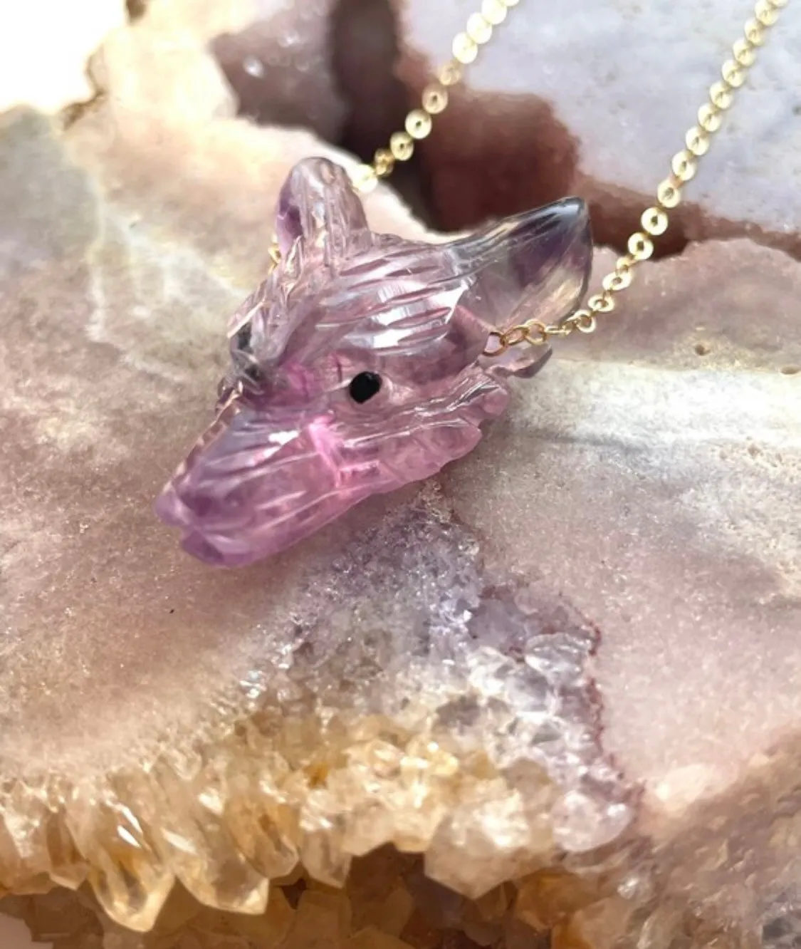 Fluorite Wolf Head Necklace