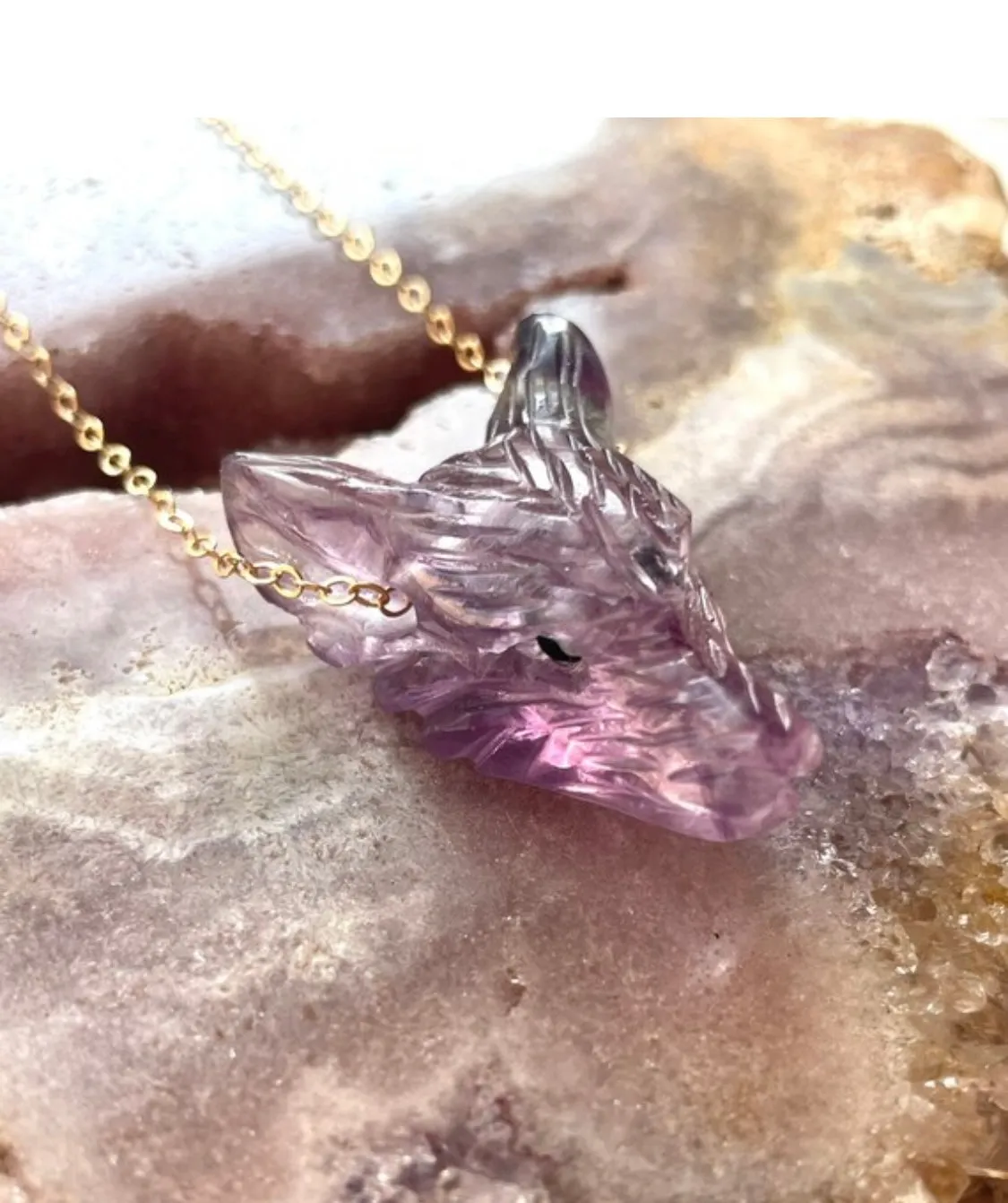 Fluorite Wolf Head Necklace