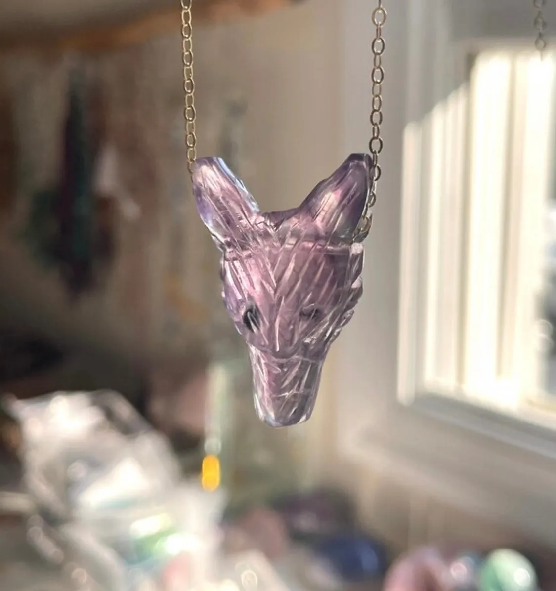 Fluorite Wolf Head Necklace