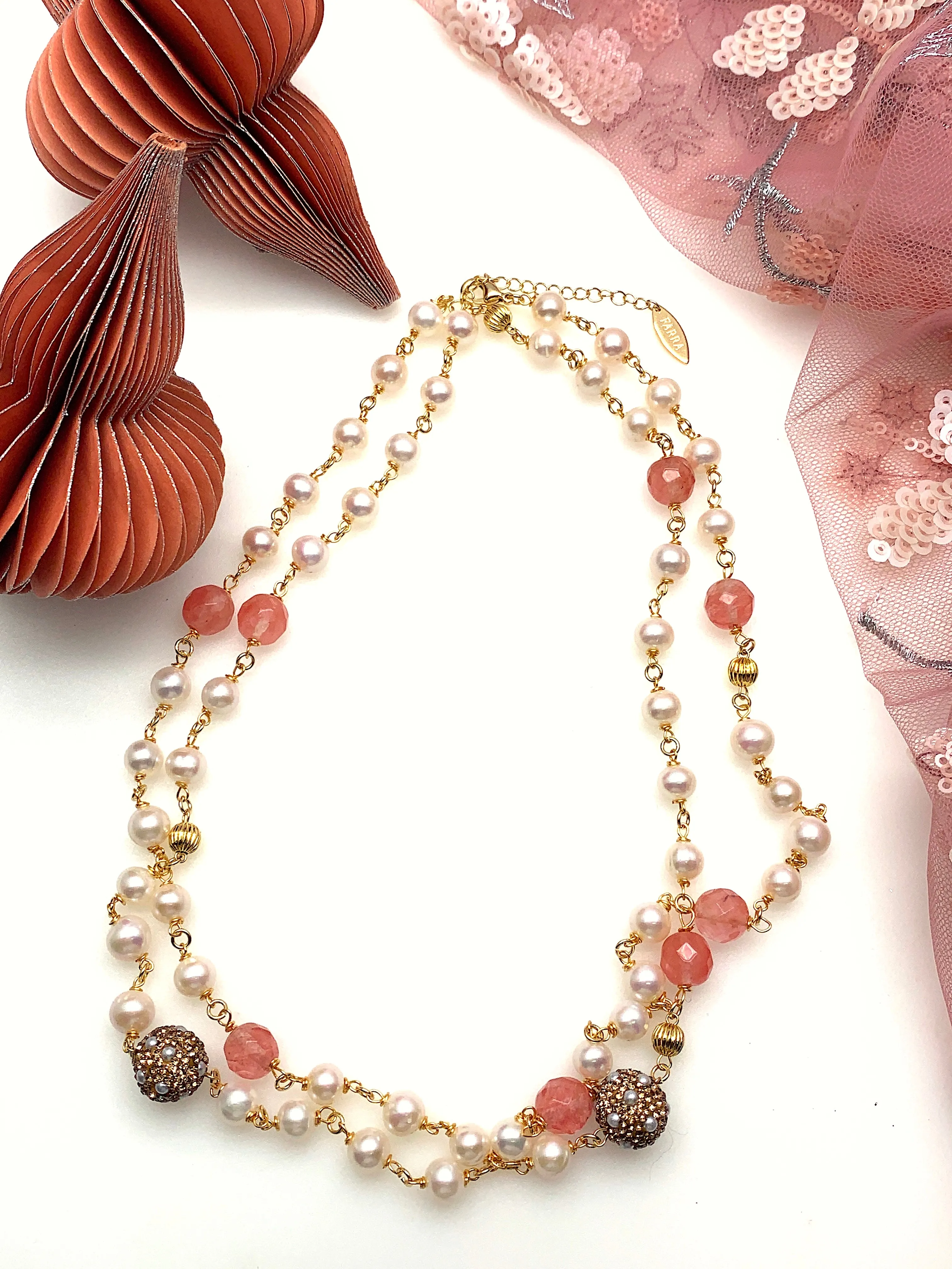 Freshwater Pearls with Watermelon Quartz Long Necklace GN004