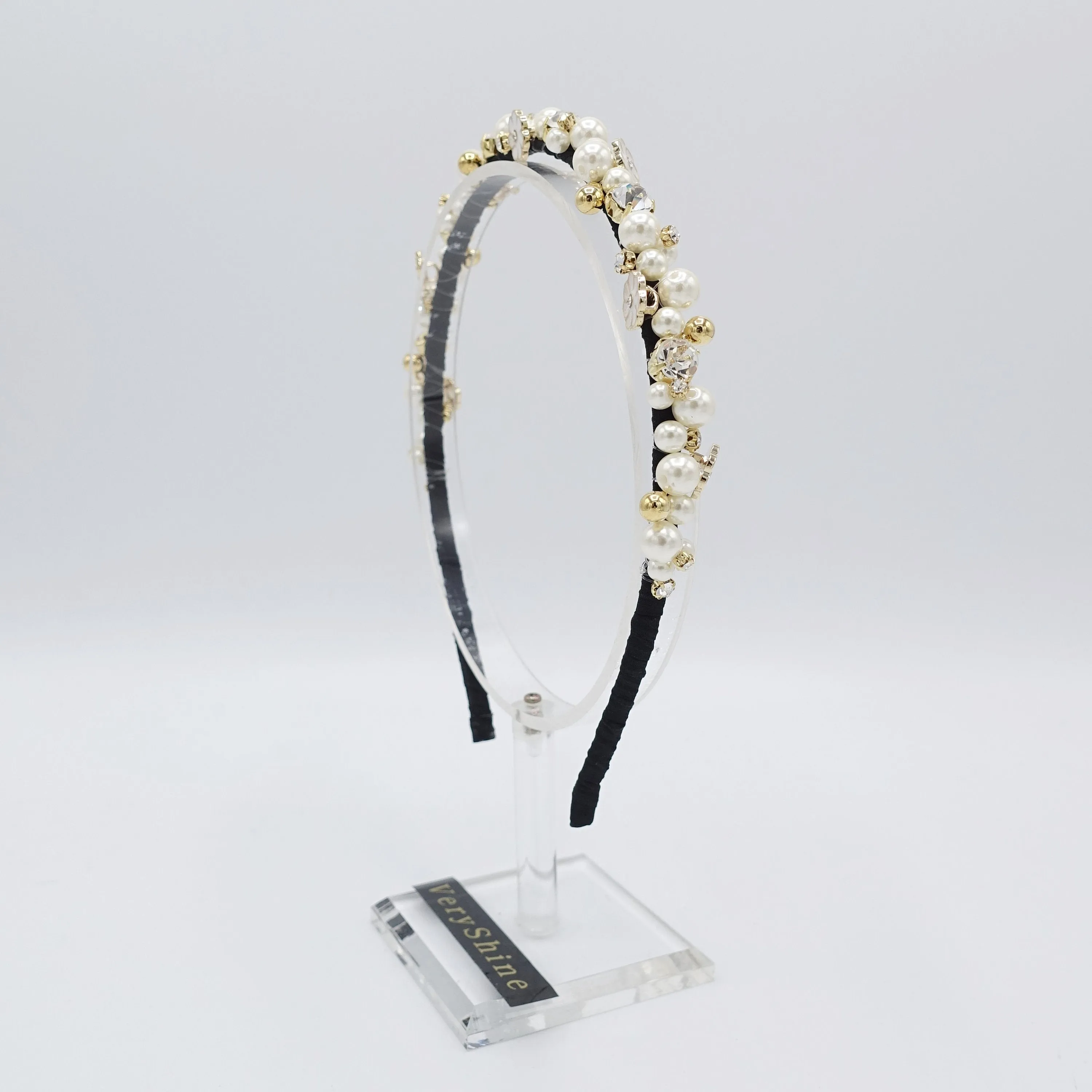 full rhinestone pearl beaded headband thin embellished elegant fashion hairband