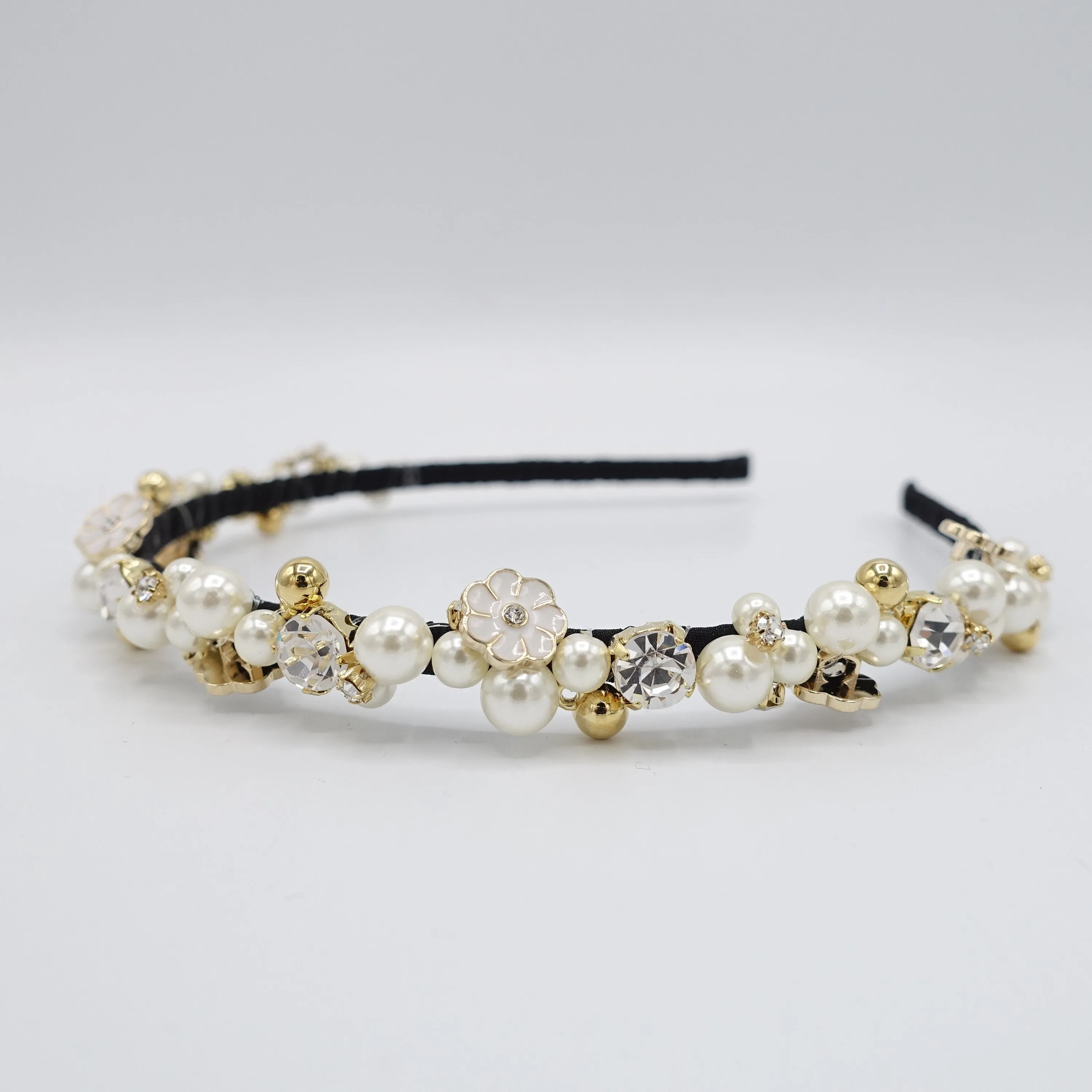 full rhinestone pearl beaded headband thin embellished elegant fashion hairband