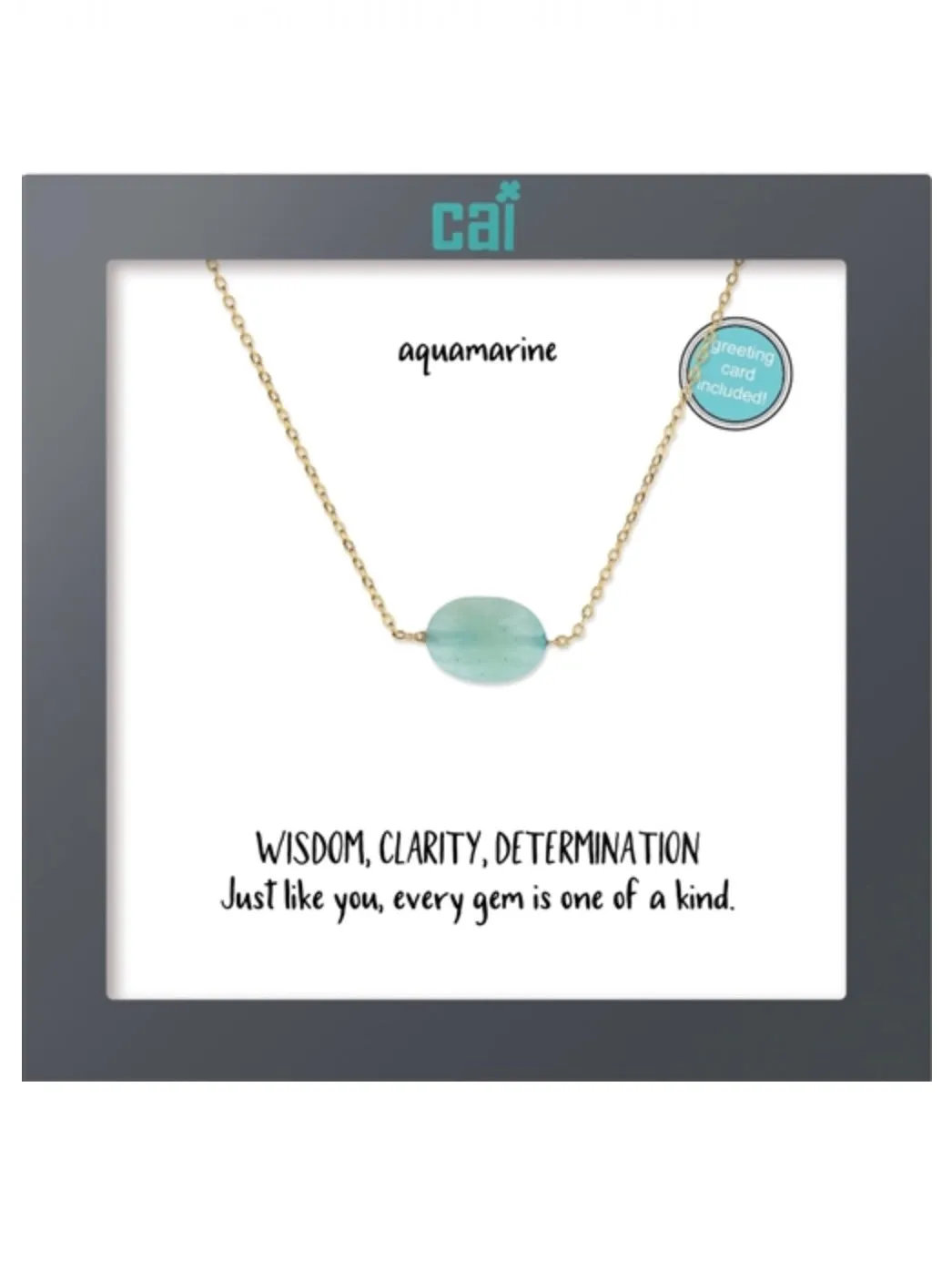 Gold Oval Aquamarine Stone Necklace