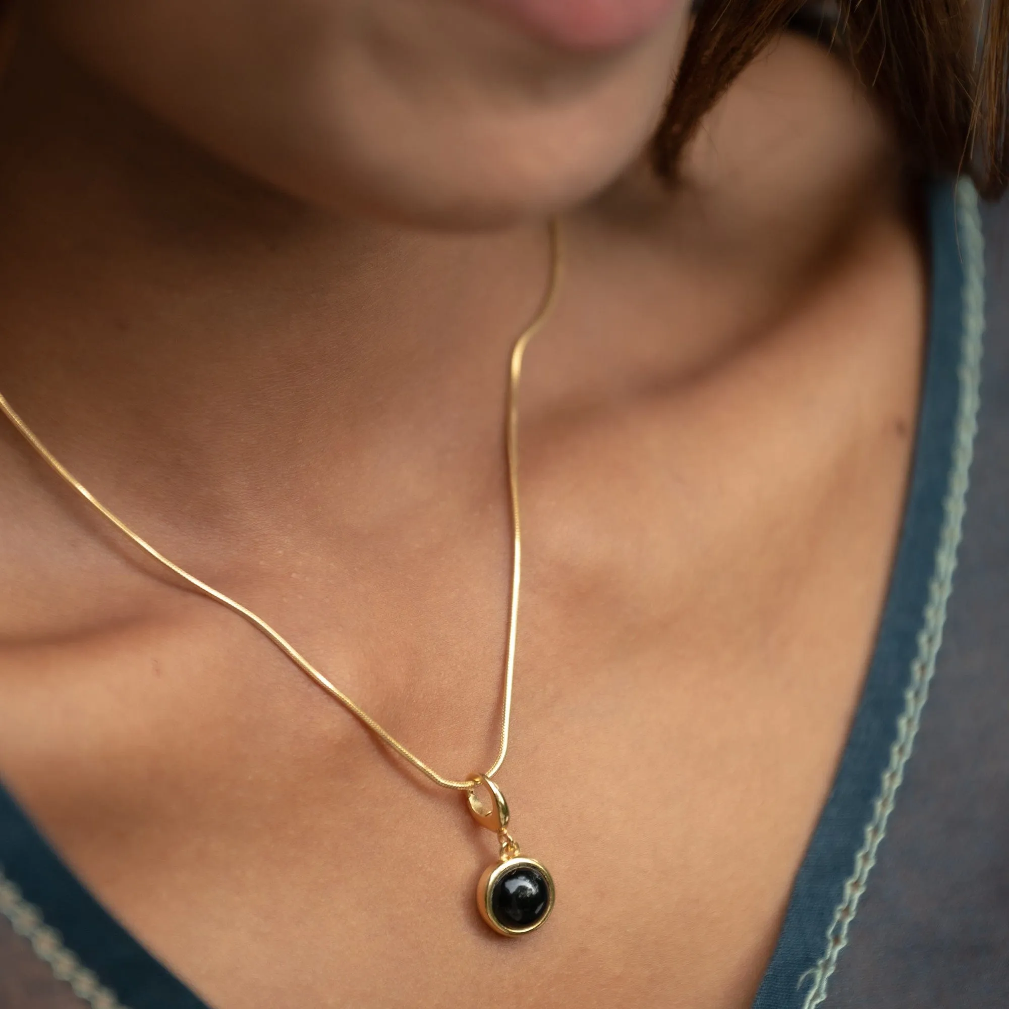 Gold Plated Black Onyx Healing Stone Necklace (Protection)