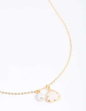 Gold Plated Freshwater Pearl & Rose Quartz Charm Necklace