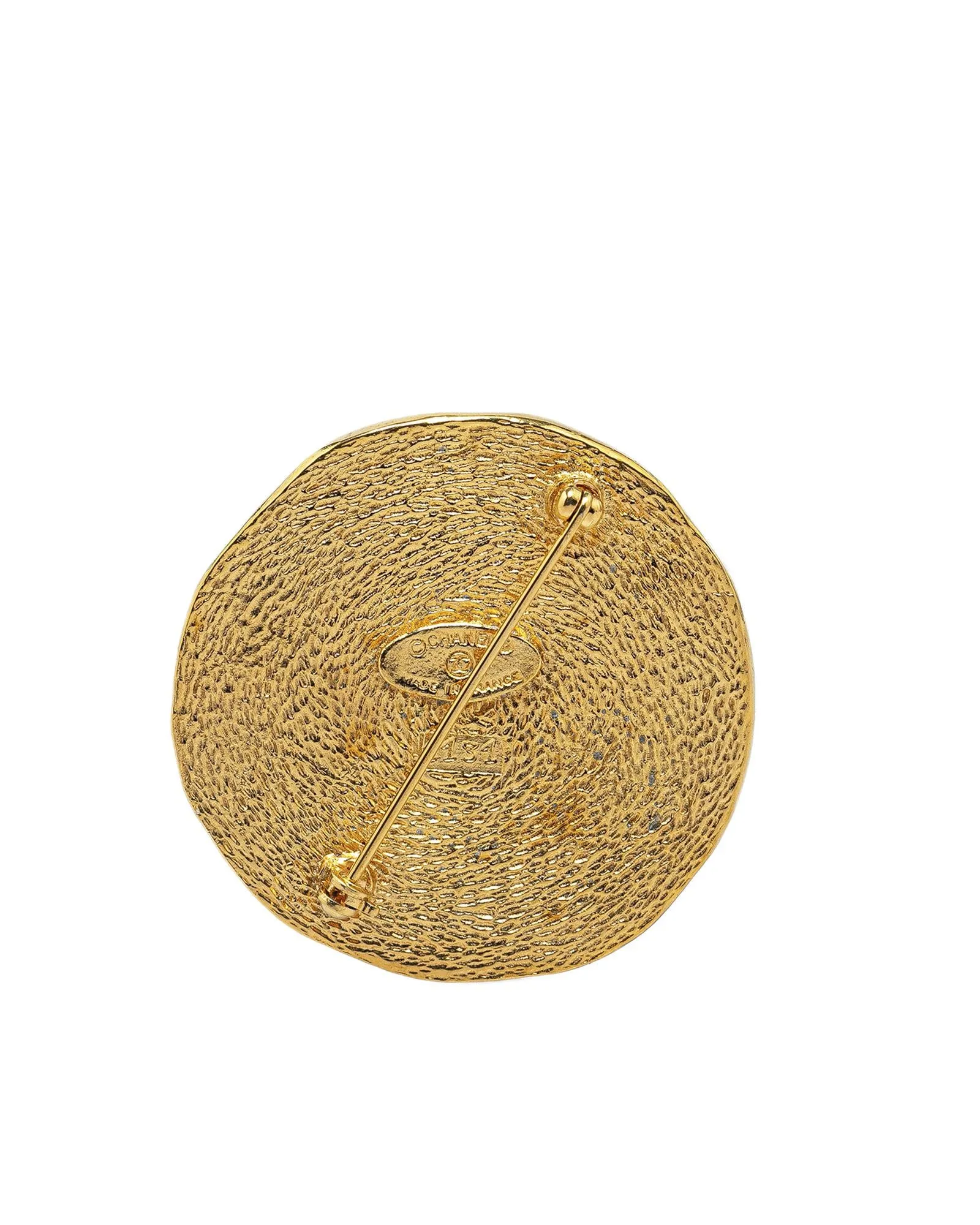 Gold Plated Medallion Brooch Pin with Back Pin Closure