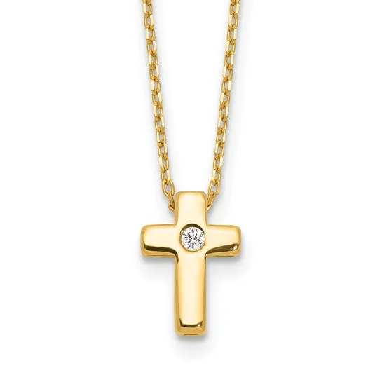 Gold Plated Sterling Silver CZ Cross 13-15 Inch Necklace