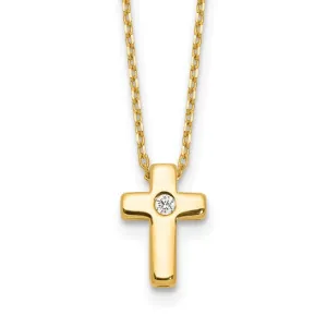 Gold Plated Sterling Silver CZ Cross 13-15 Inch Necklace