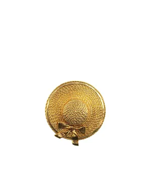 Gold Plated Straw Hat Brooch with Pin Closure