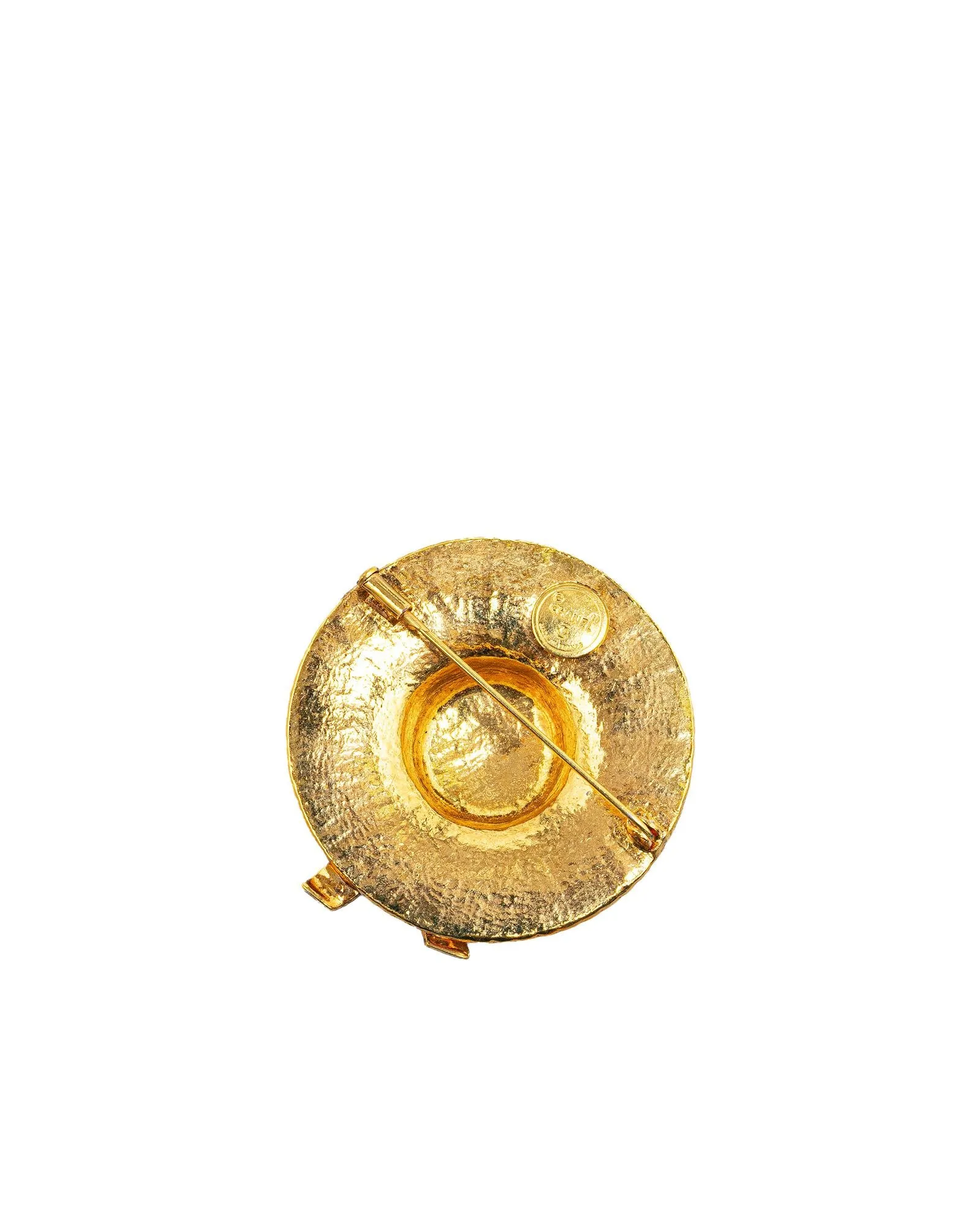 Gold Plated Straw Hat Brooch with Pin Closure