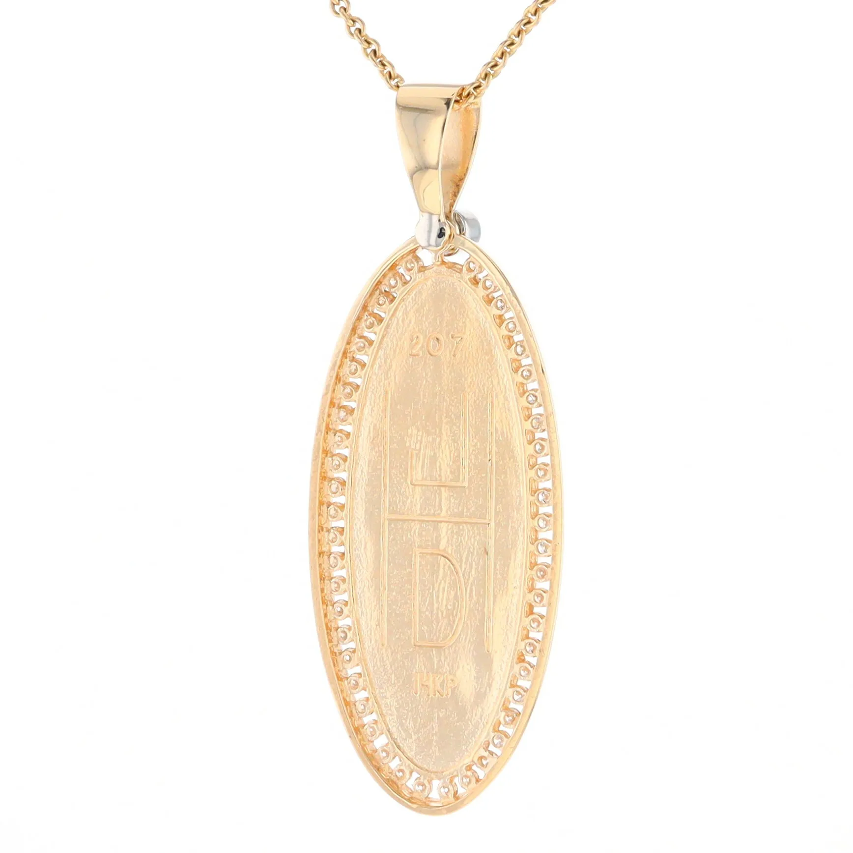 Gold Quartz Necklace 0.96ctw Halo Diamond Oval Inlaid Pendant