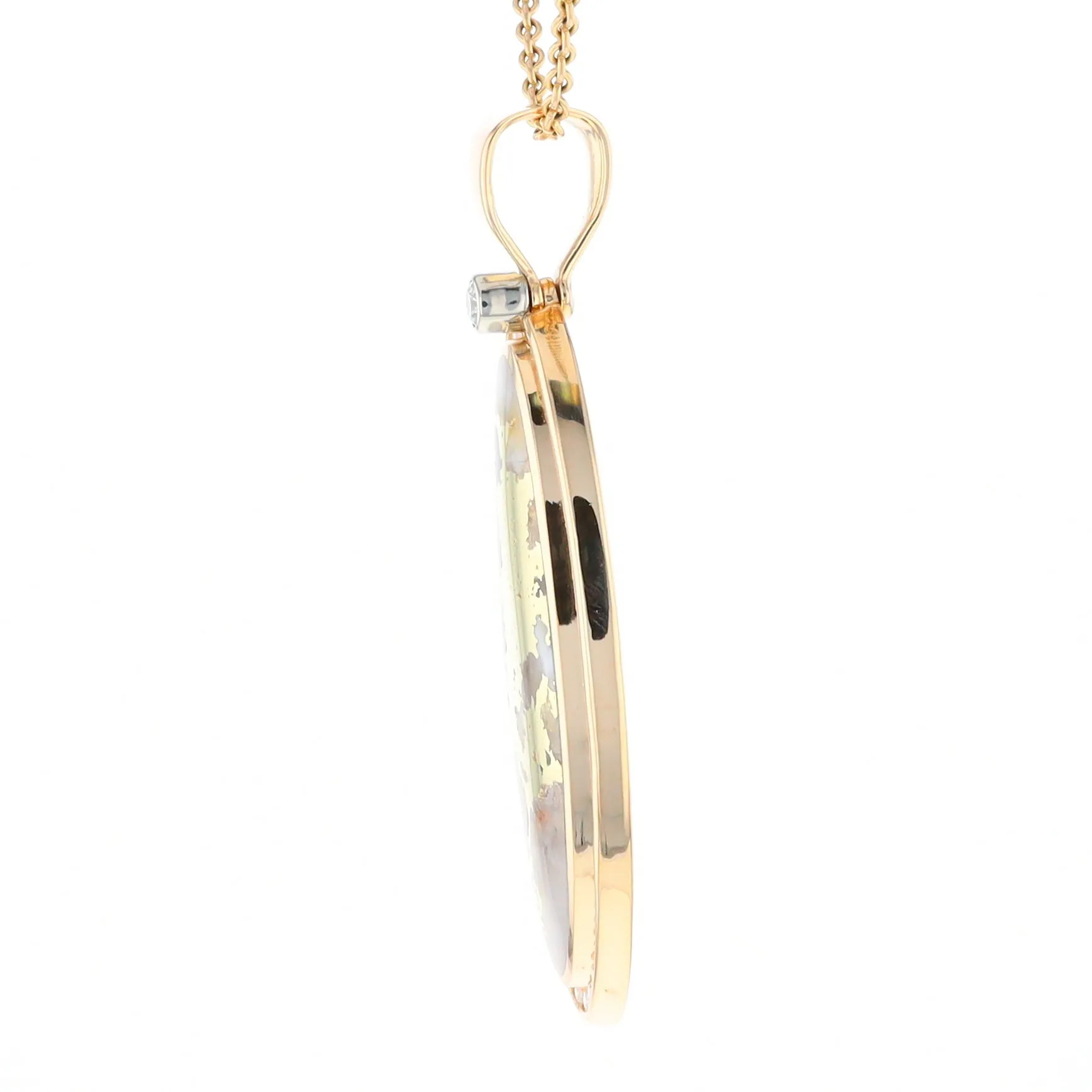 Gold Quartz Necklace 0.96ctw Halo Diamond Oval Inlaid Pendant