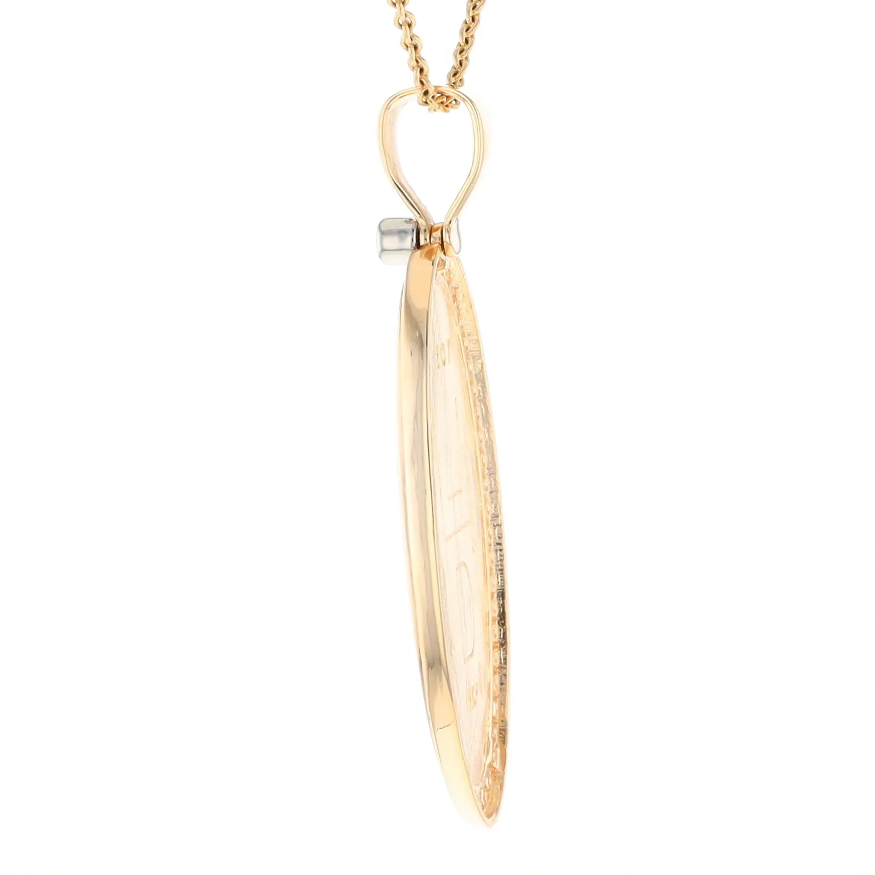 Gold Quartz Necklace 0.96ctw Halo Diamond Oval Inlaid Pendant