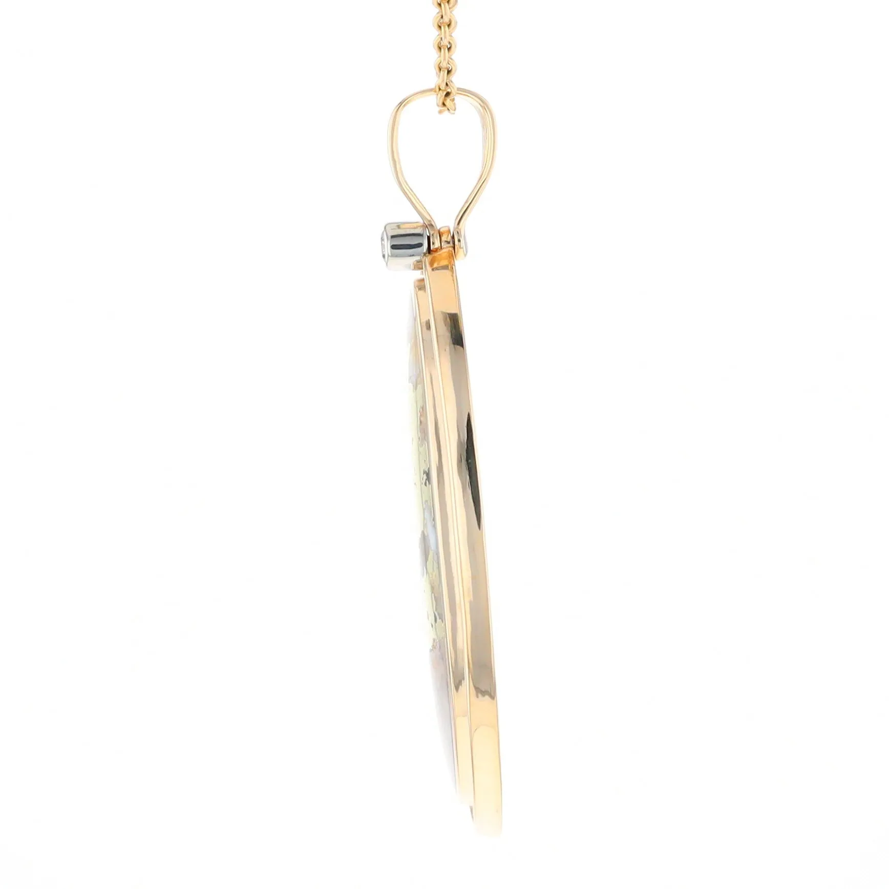 Gold Quartz Necklace 0.96ctw Halo Diamond Oval Inlaid Pendant