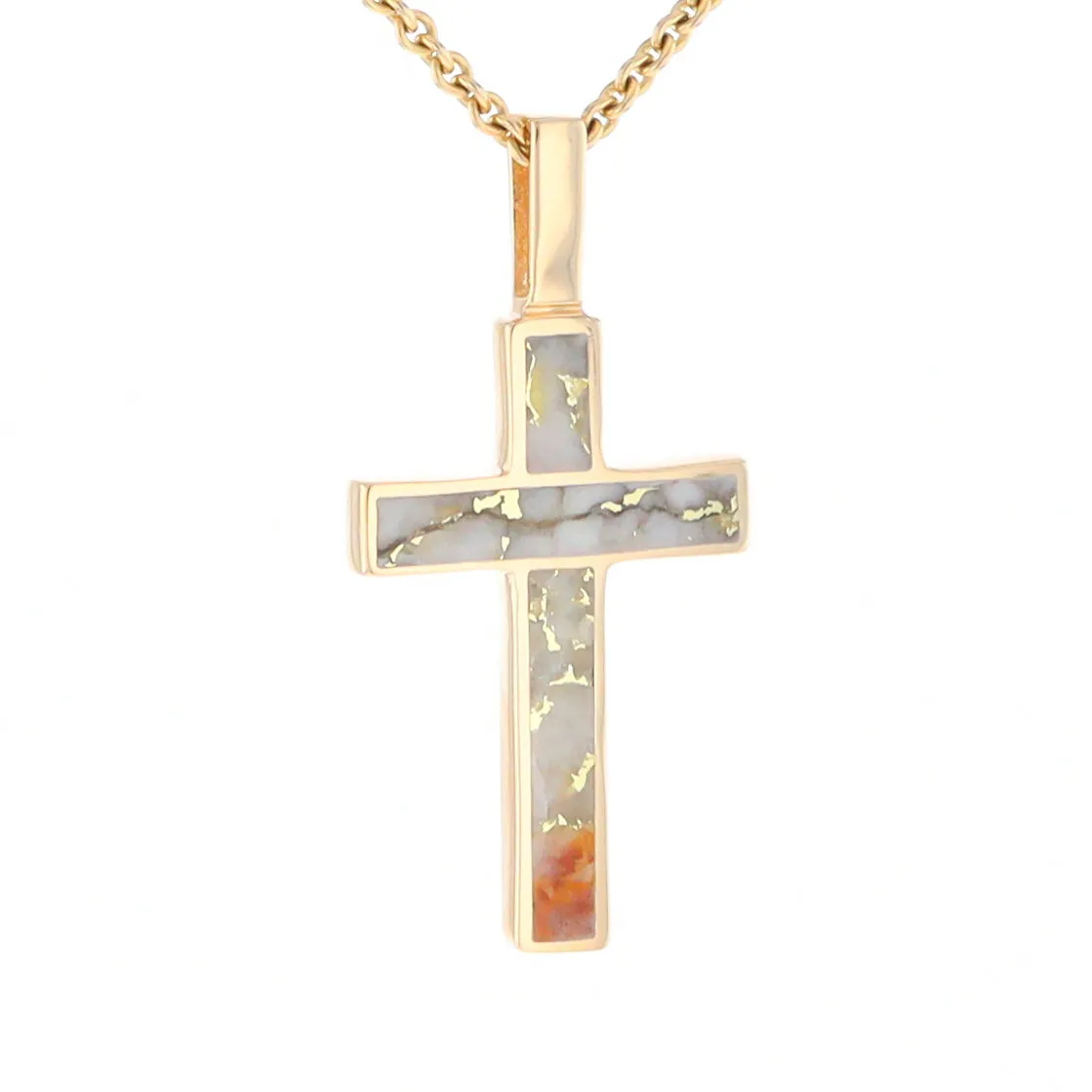 Gold Quartz Necklace 3 Section Inlaid Cross Pendant