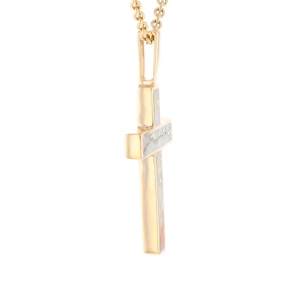 Gold Quartz Necklace 3 Section Inlaid Cross Pendant