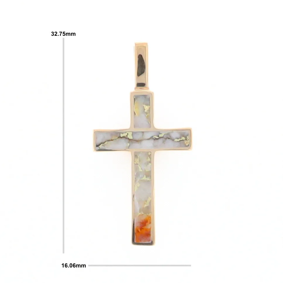 Gold Quartz Necklace 3 Section Inlaid Cross Pendant