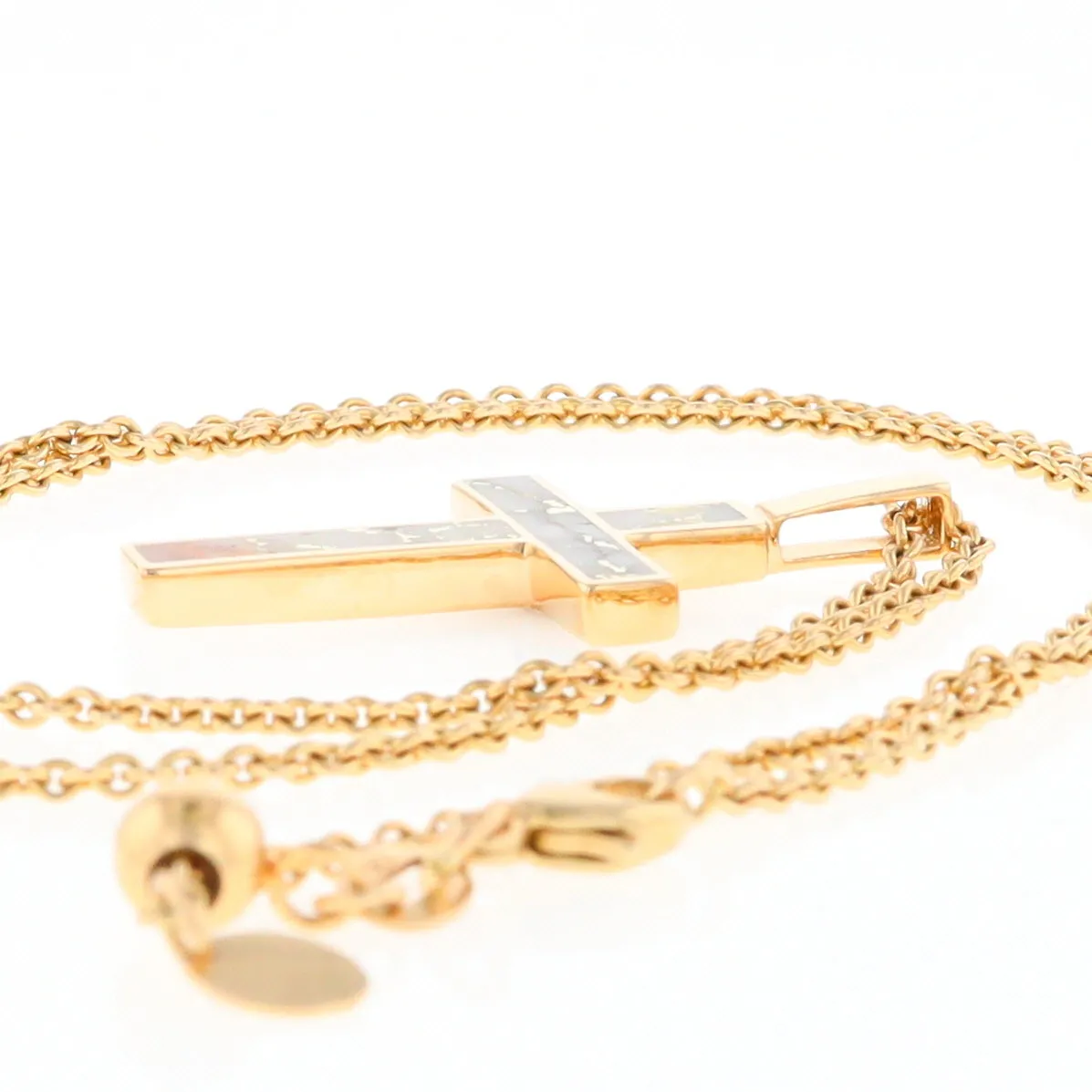 Gold Quartz Necklace 3 Section Inlaid Cross Pendant