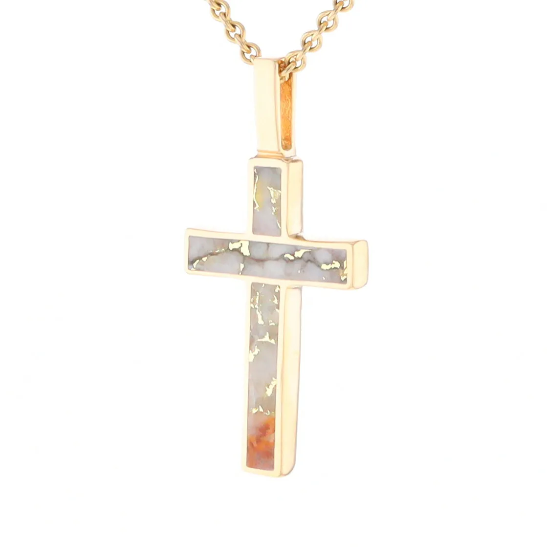 Gold Quartz Necklace 3 Section Inlaid Cross Pendant