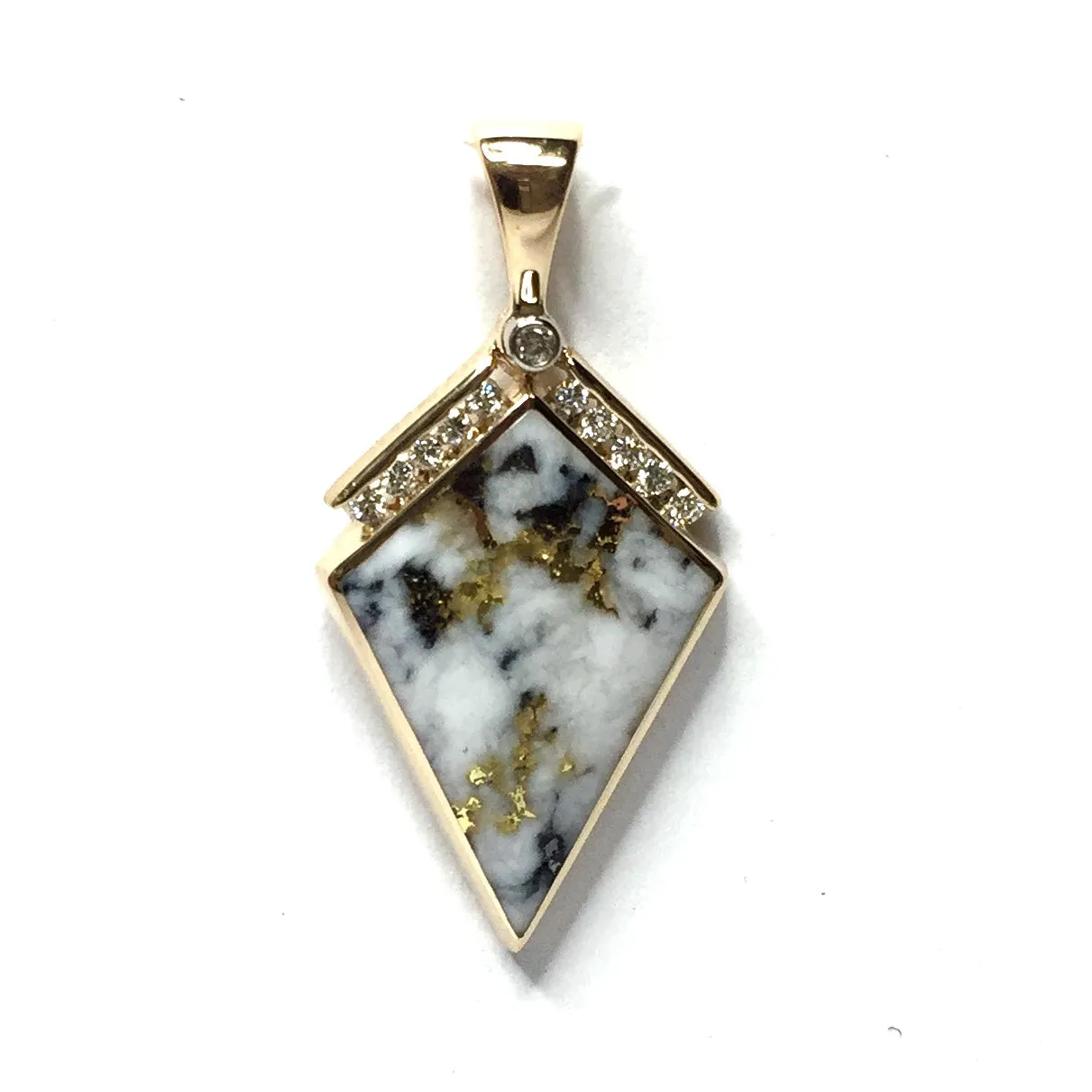 Gold Quartz Necklace Kite Shape Inlaid Pendant with .19ctw Diamonds (G3)