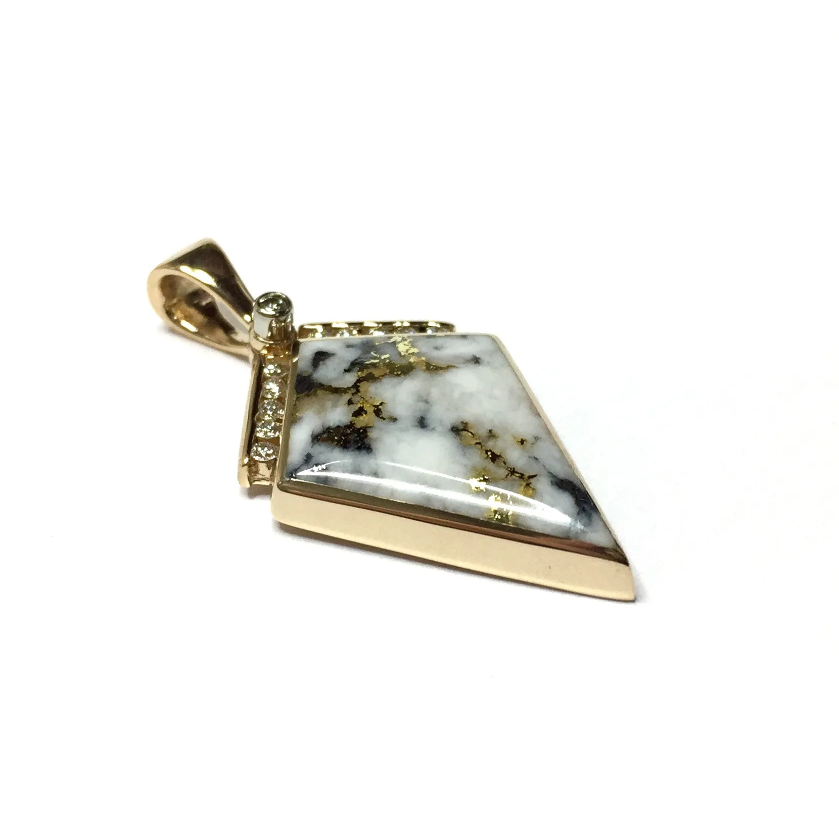 Gold Quartz Necklace Kite Shape Inlaid Pendant with .19ctw Diamonds (G3)