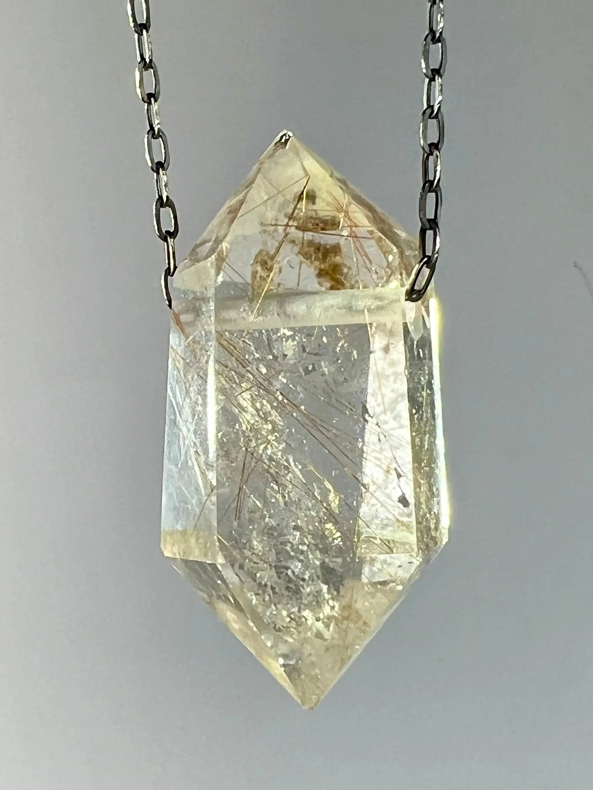 Gold Rutile Quartz Crystal Necklace