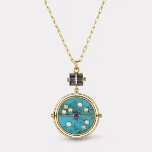 Grandfather Compass Pendant with Turquoise and Tanzanite