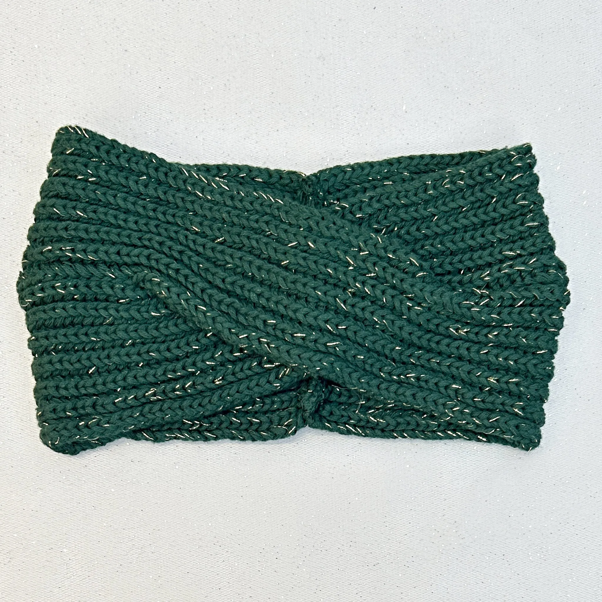 Green Winter Headband Warm Headband in Organic Cotton Lurex Sustainable