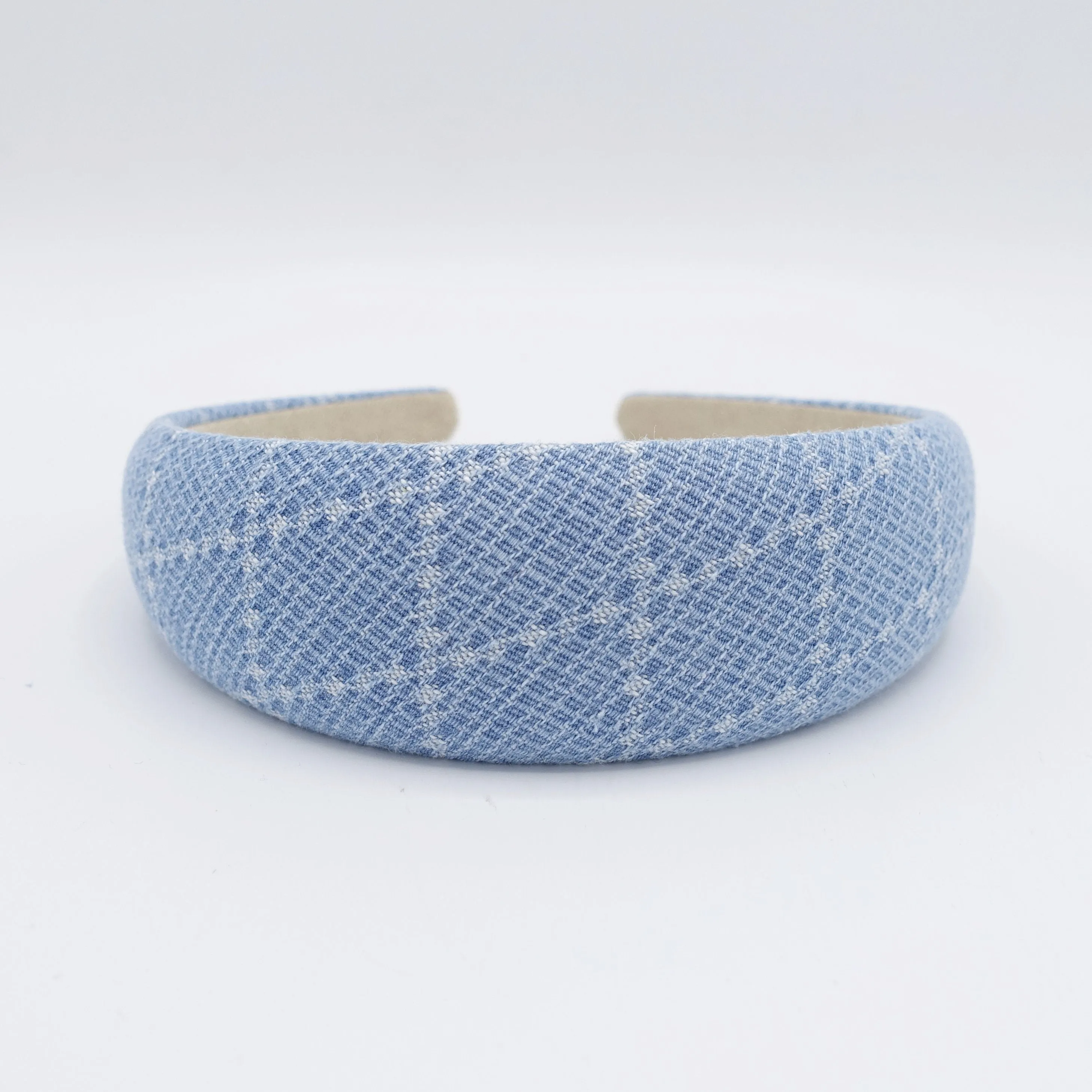 grid denim padded headband casual cotton hairband for women