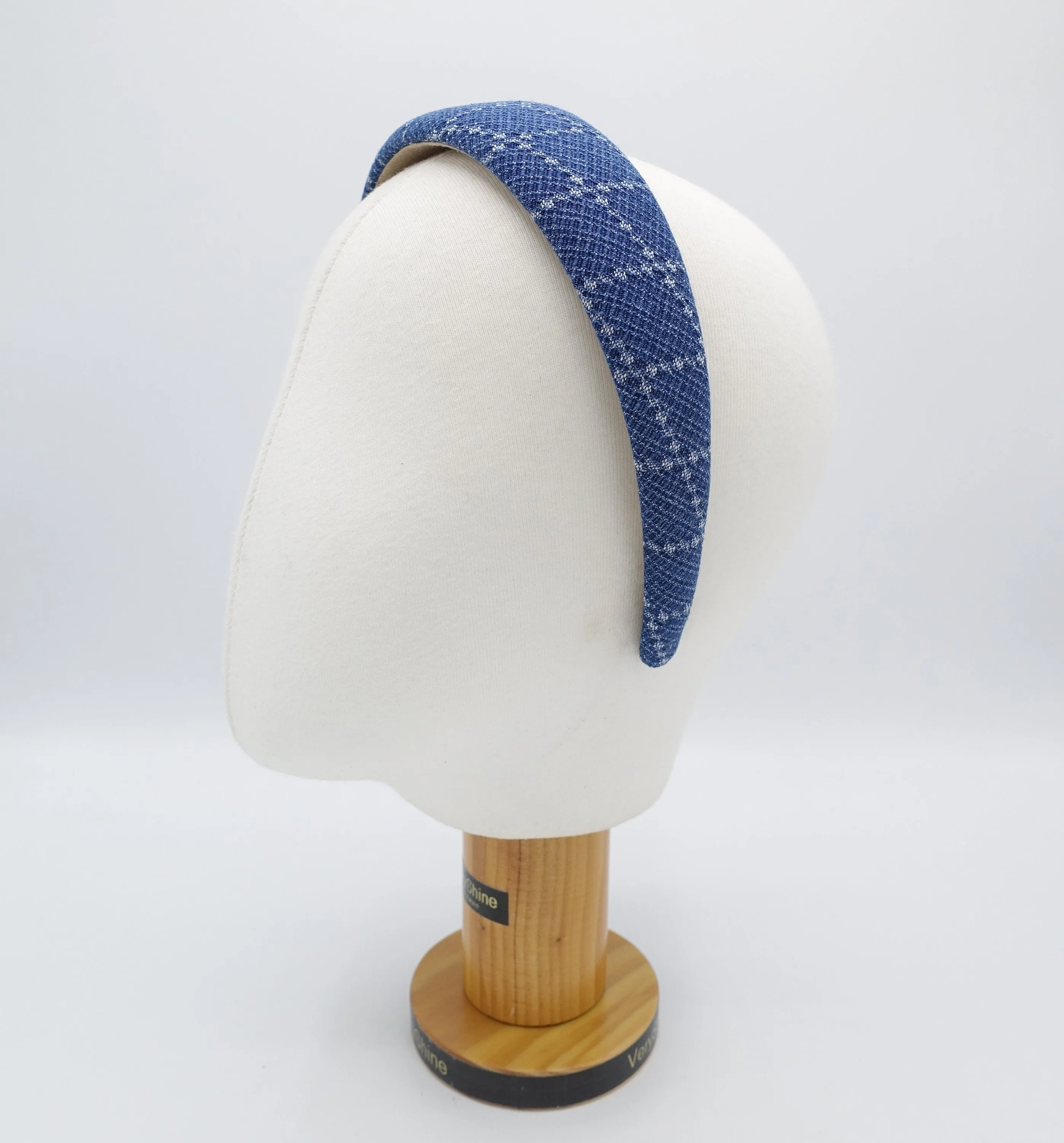 grid denim padded headband casual cotton hairband for women