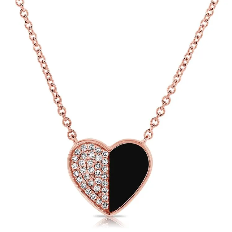 Half Diamond Half Onyx Heart Necklace