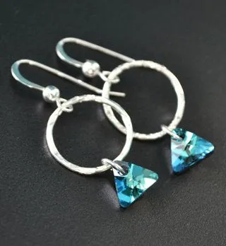 Hammered Circle & Crystal Triangle Dangles