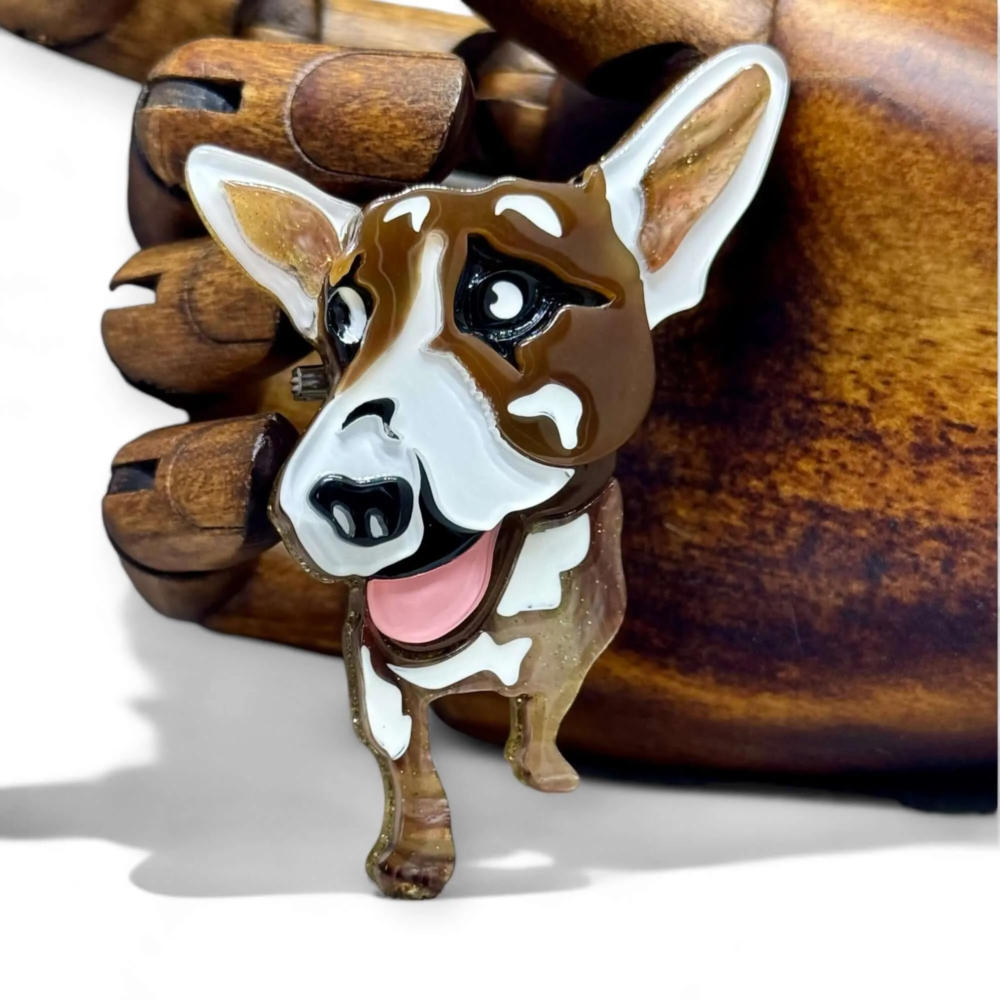 Handmade Acrylic Art Brooch - The Selfie Ready Dog