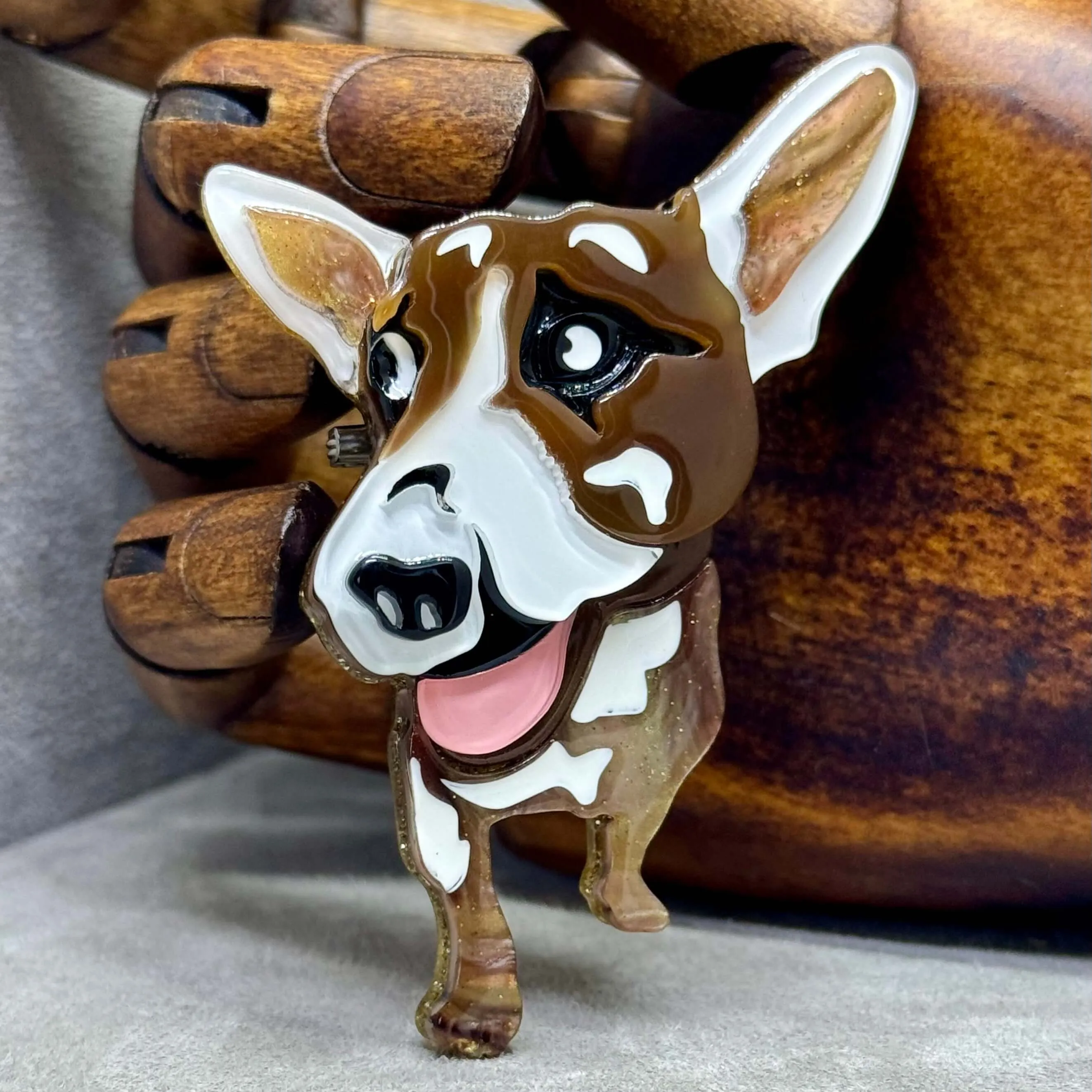 Handmade Acrylic Art Brooch - The Selfie Ready Dog