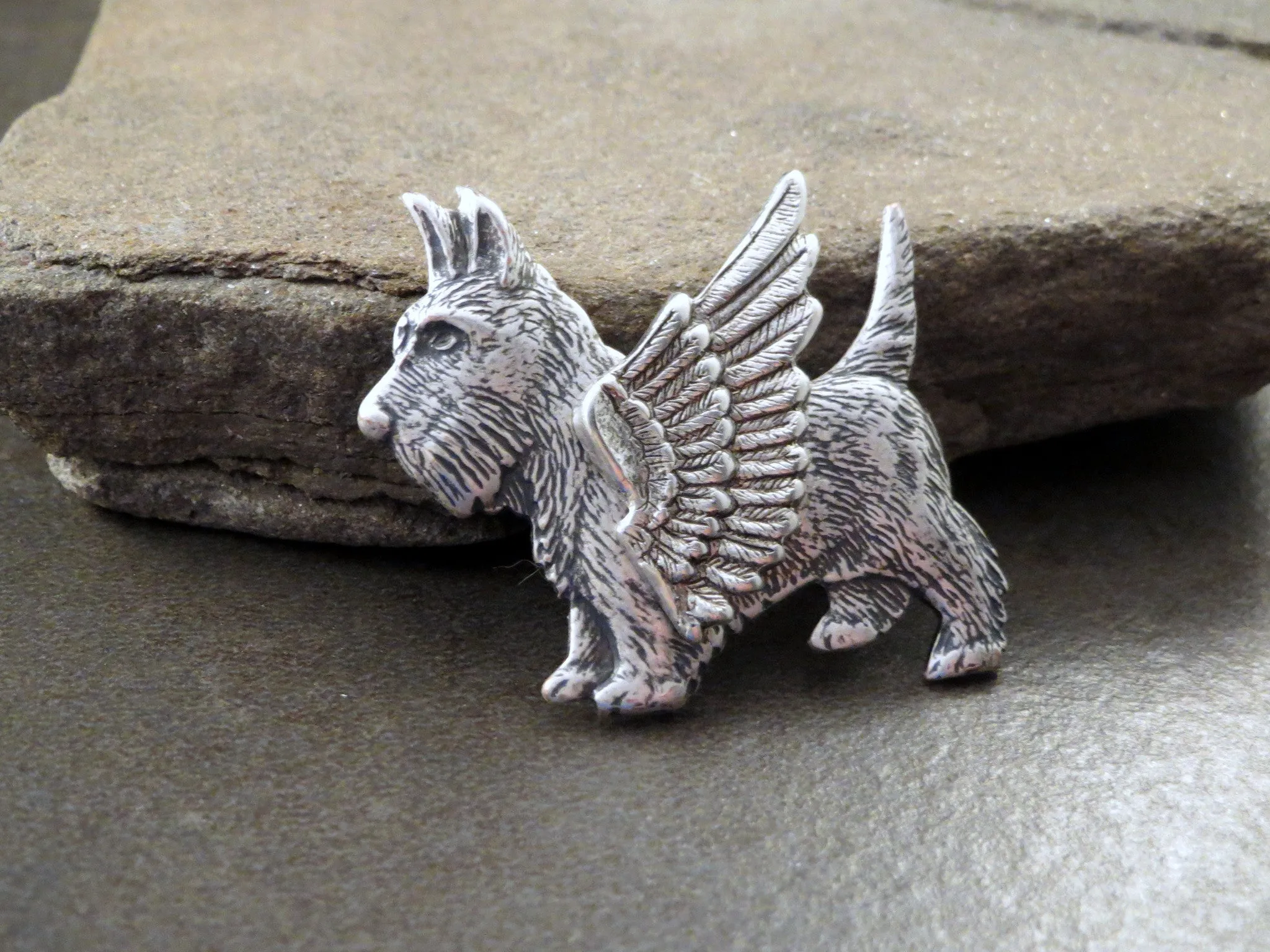 Handmade Steampunk Angel Scottie Dog Brooch