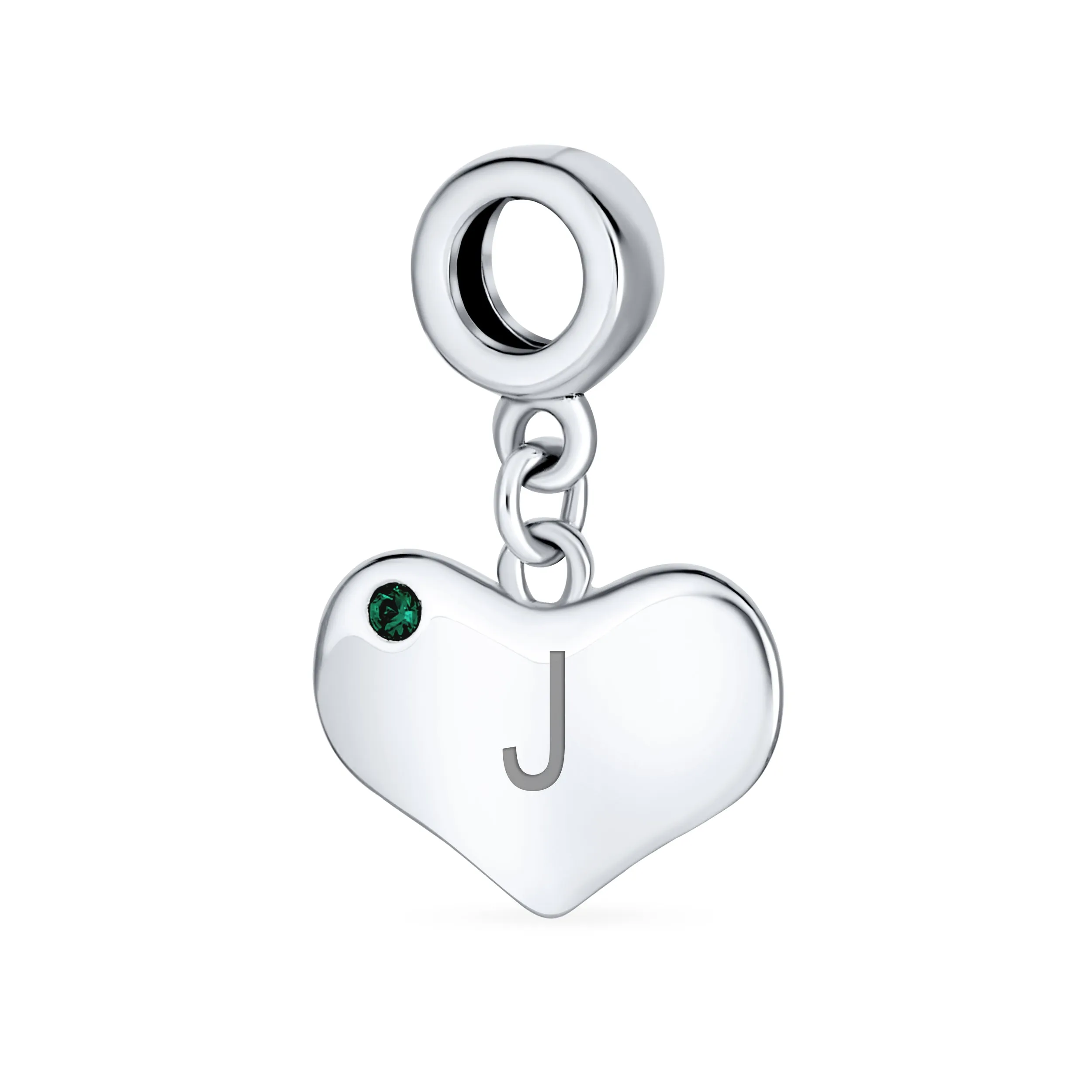 Initial Alphabet Bead Charm Simulated Emerald Heart Dangle for European Bracelet