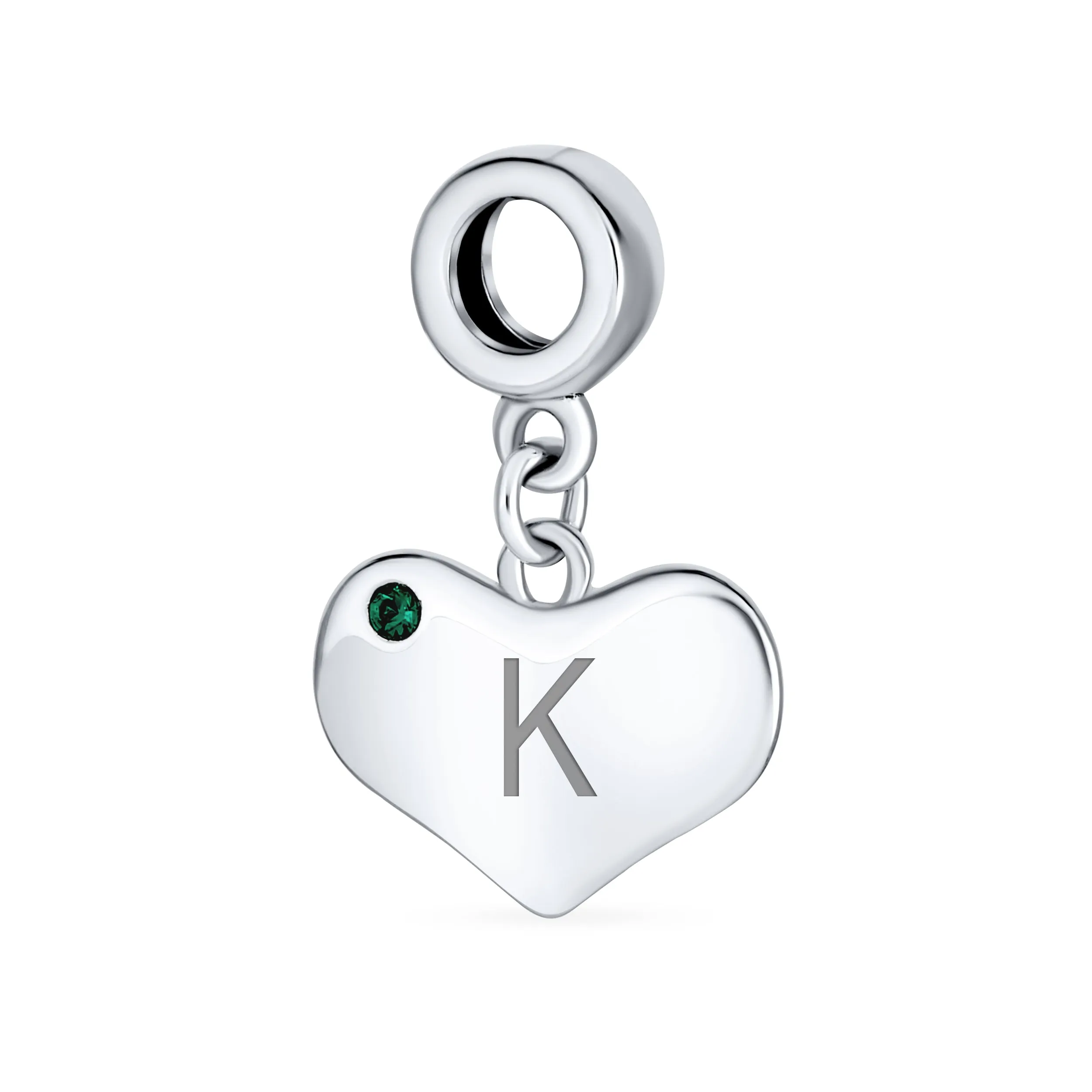 Initial Alphabet Bead Charm Simulated Emerald Heart Dangle for European Bracelet