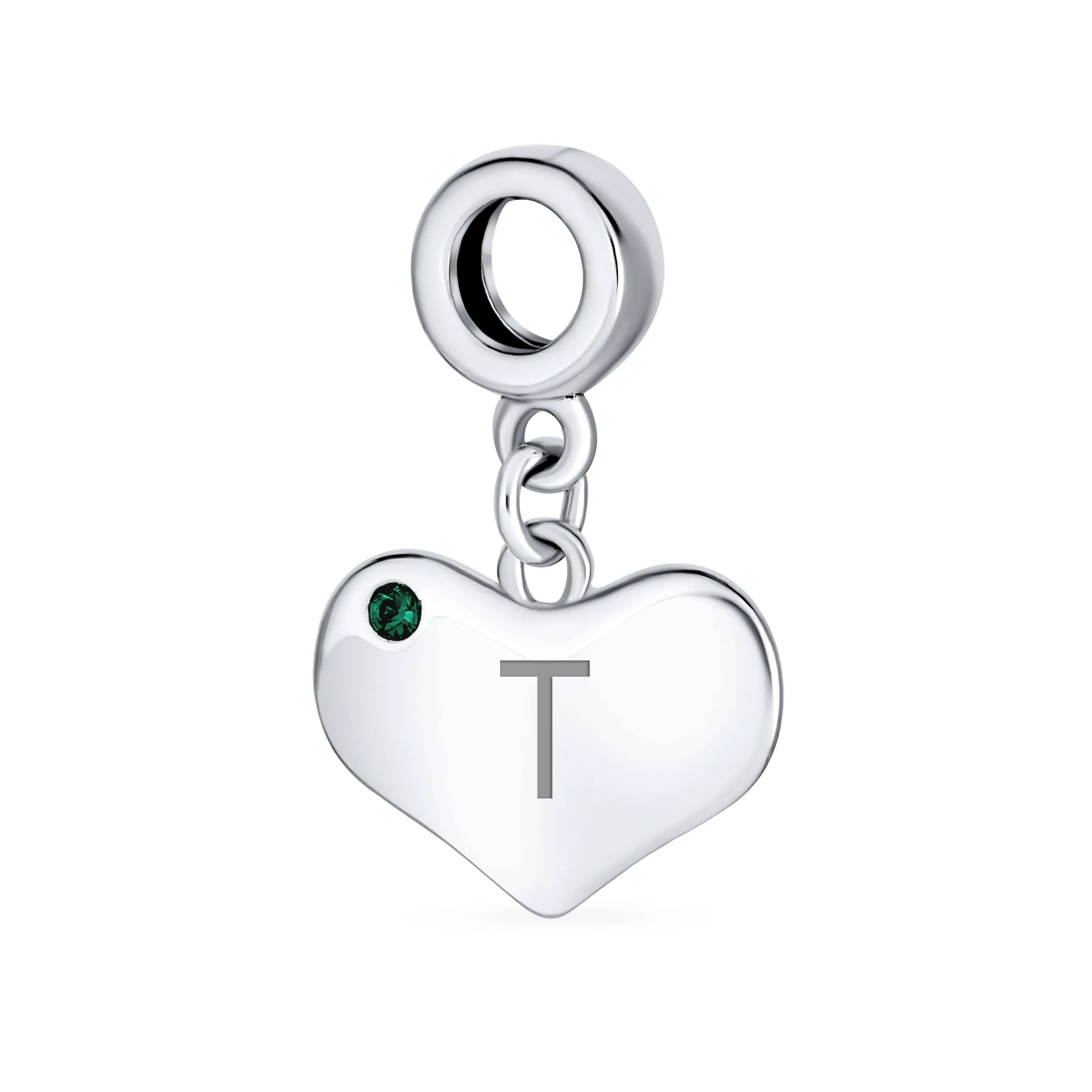 Initial Alphabet Bead Charm Simulated Emerald Heart Dangle for European Bracelet