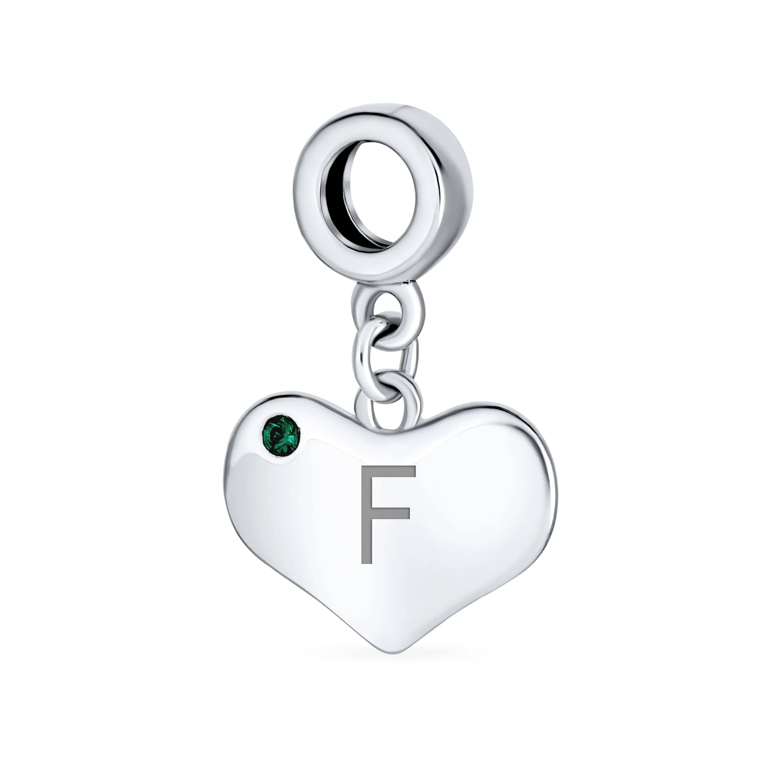 Initial Alphabet Bead Charm Simulated Emerald Heart Dangle for European Bracelet