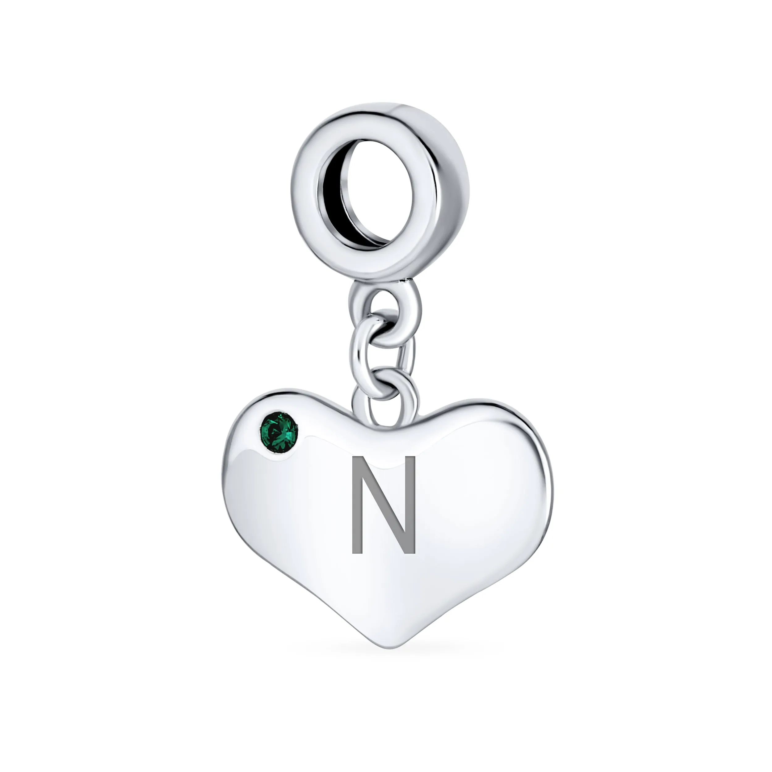 Initial Alphabet Bead Charm Simulated Emerald Heart Dangle for European Bracelet