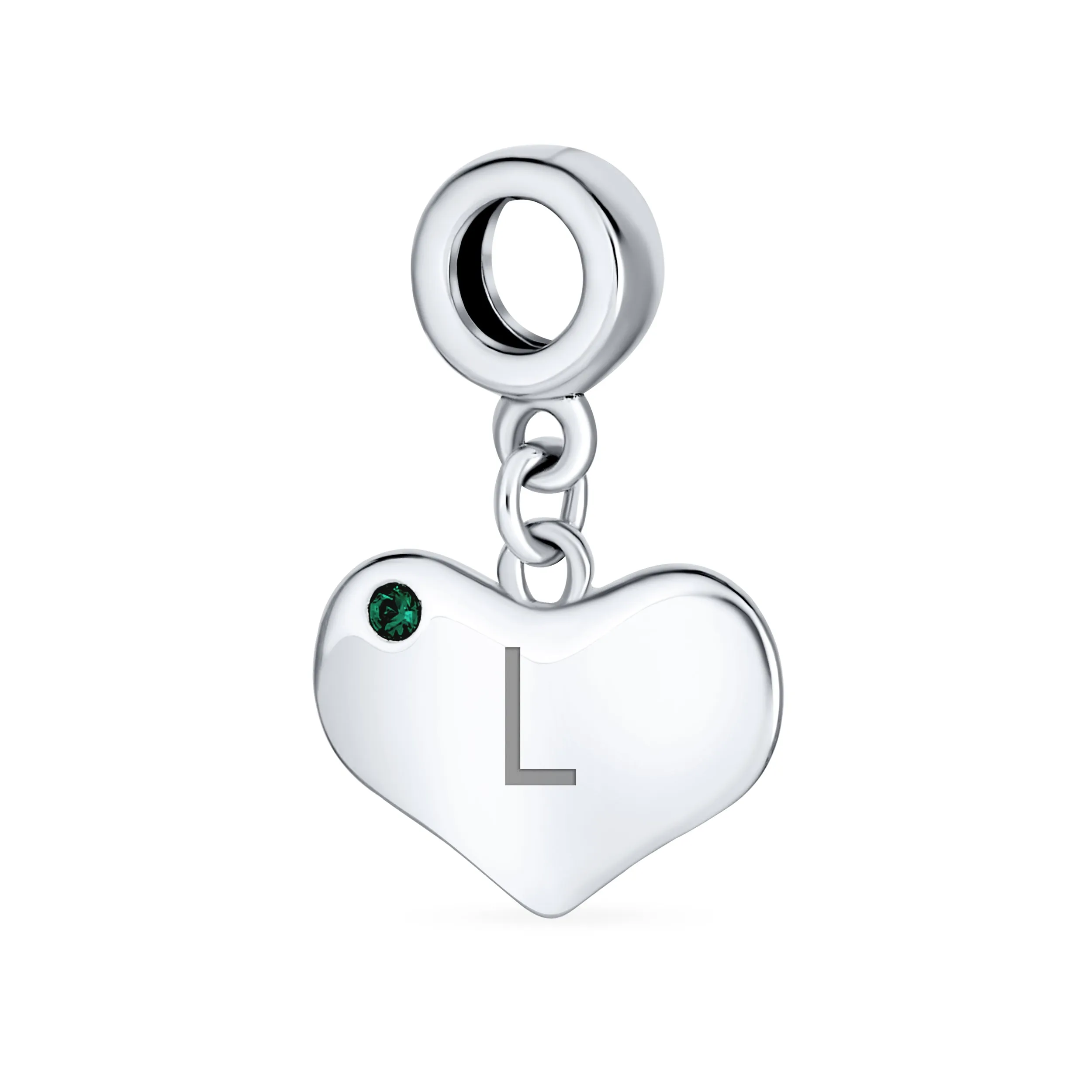 Initial Alphabet Bead Charm Simulated Emerald Heart Dangle for European Bracelet