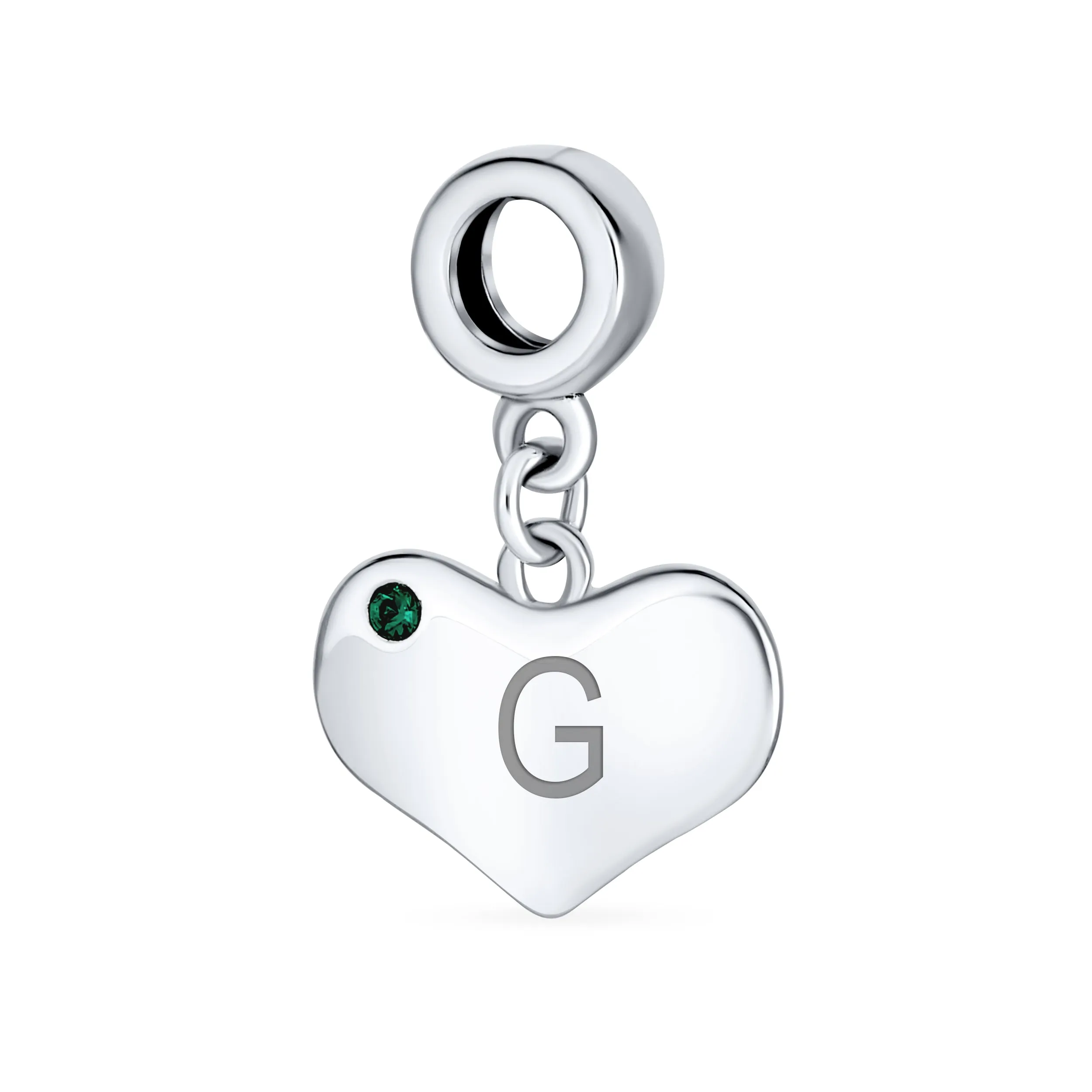 Initial Alphabet Bead Charm Simulated Emerald Heart Dangle for European Bracelet